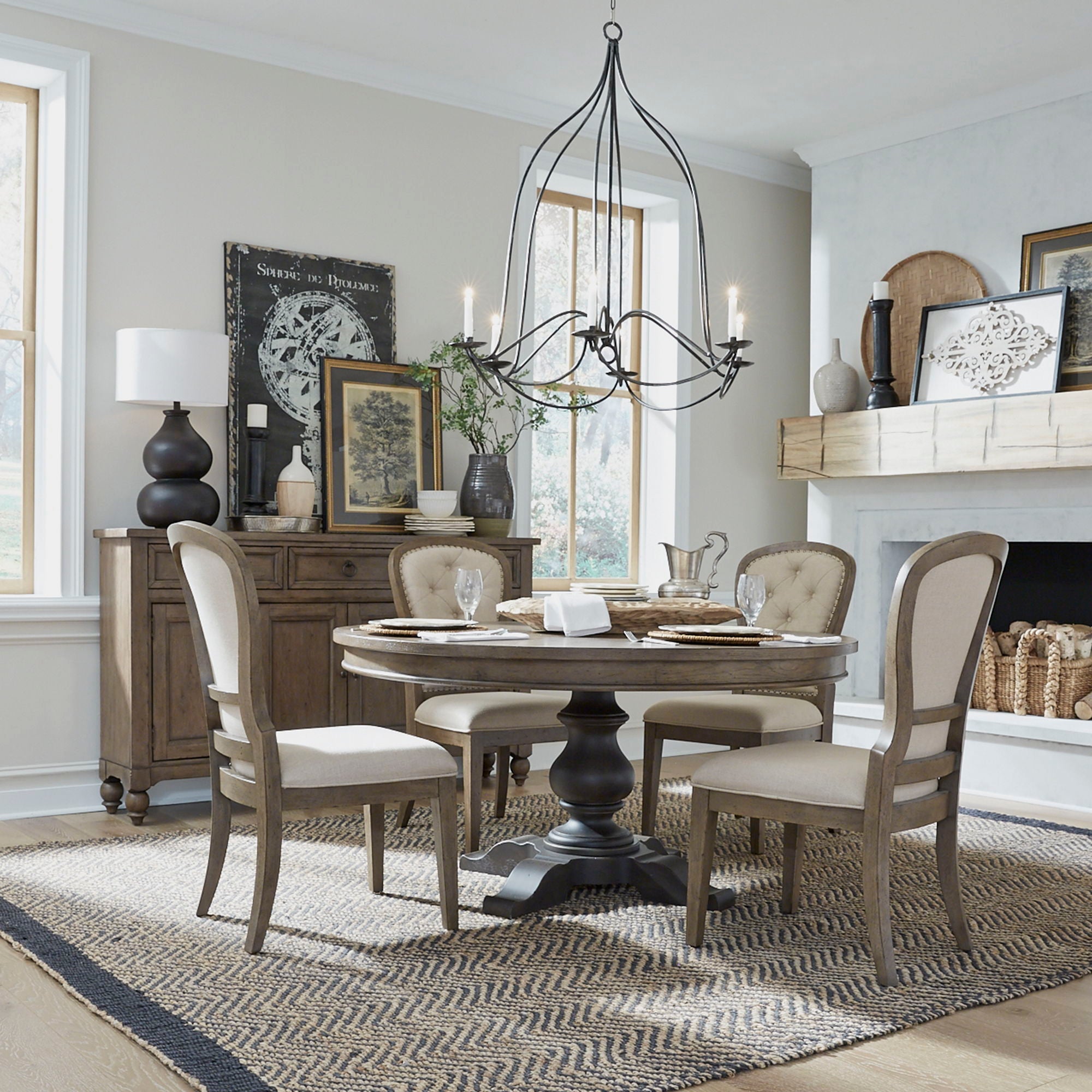 Americana Farmhouse - 5 Piece Pedestal Table Set - Dusty Taupe