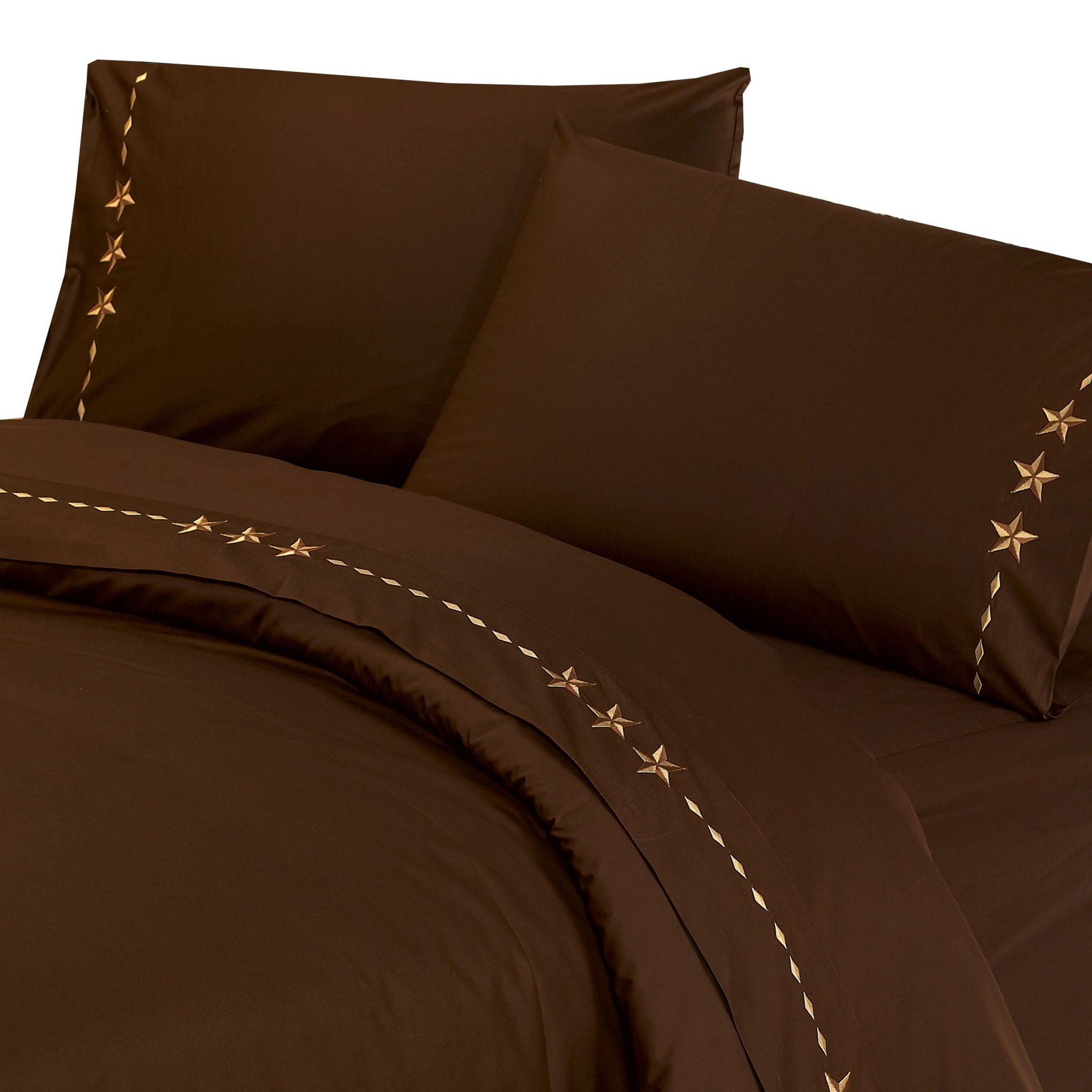 Star Sheet - Twin 350TC Embroidered Star Sheet Set (Set of 3) - Chocolate