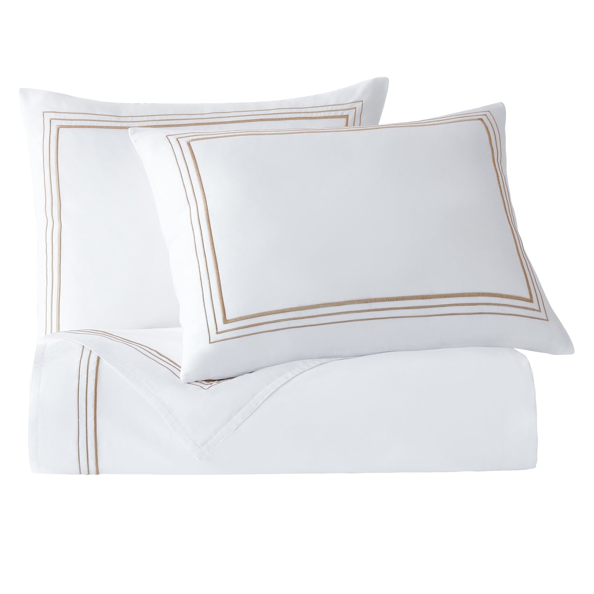 Border Embroidery - King Duvet Cover Set (Set of 3) - Light Gold / White