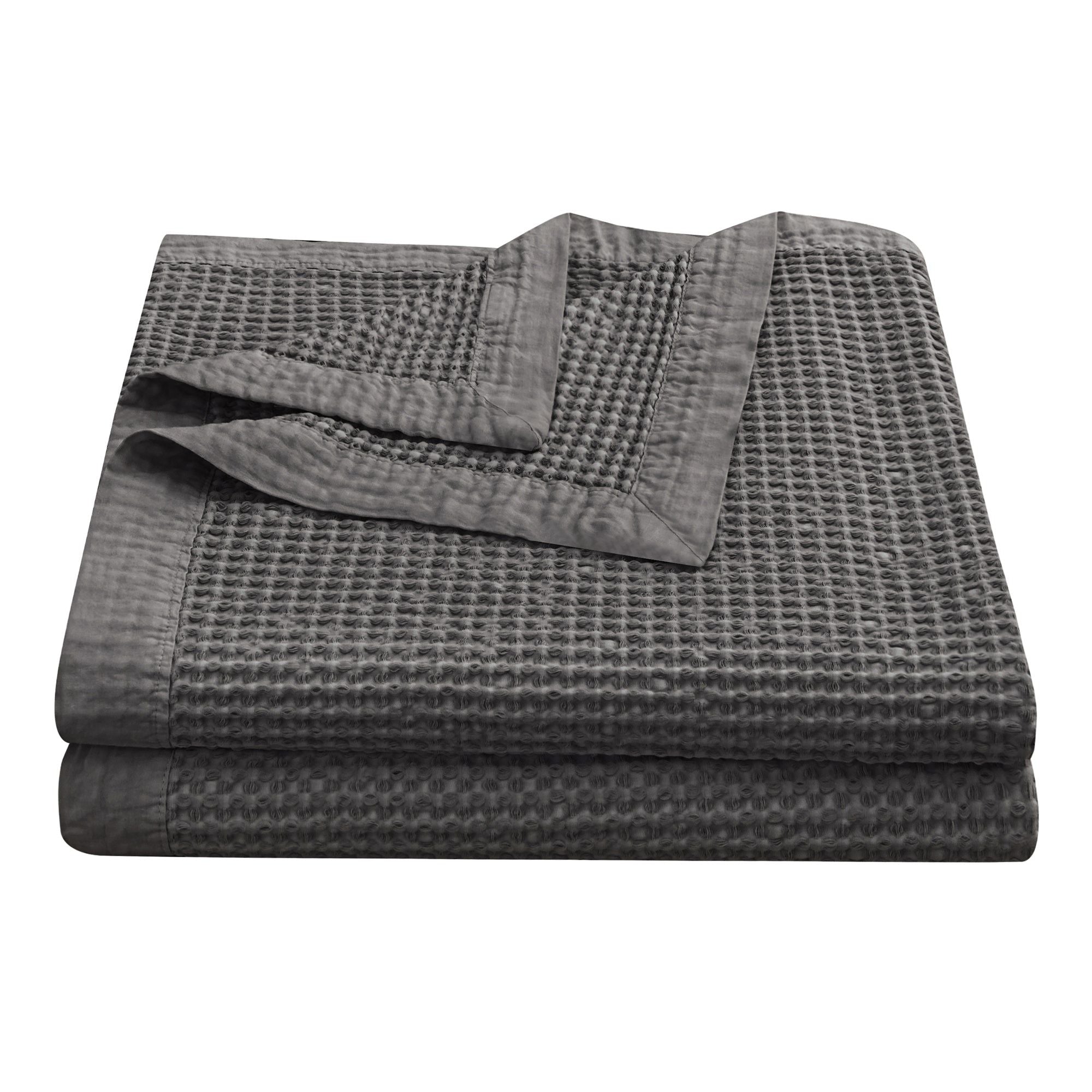 Stonewashed Cotton Waffle Weave - Full/Queen Coverlet - Slate