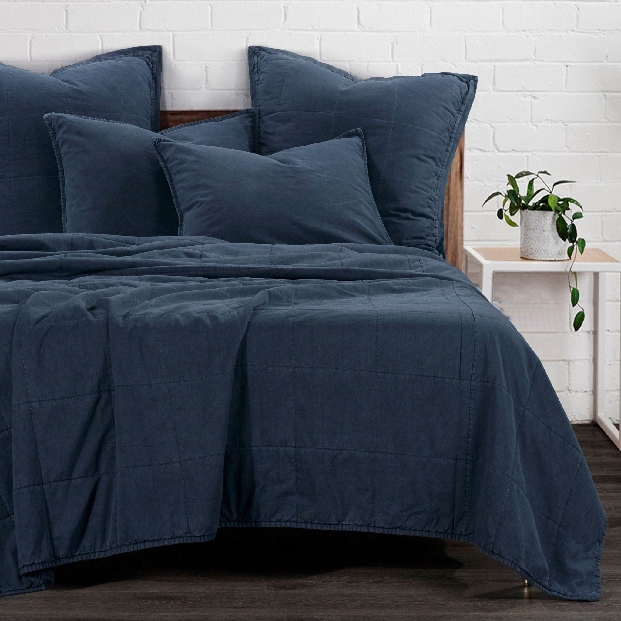 Cotton Canvas - King Stonewashed Coverlet Set (Set of 3) - Denim