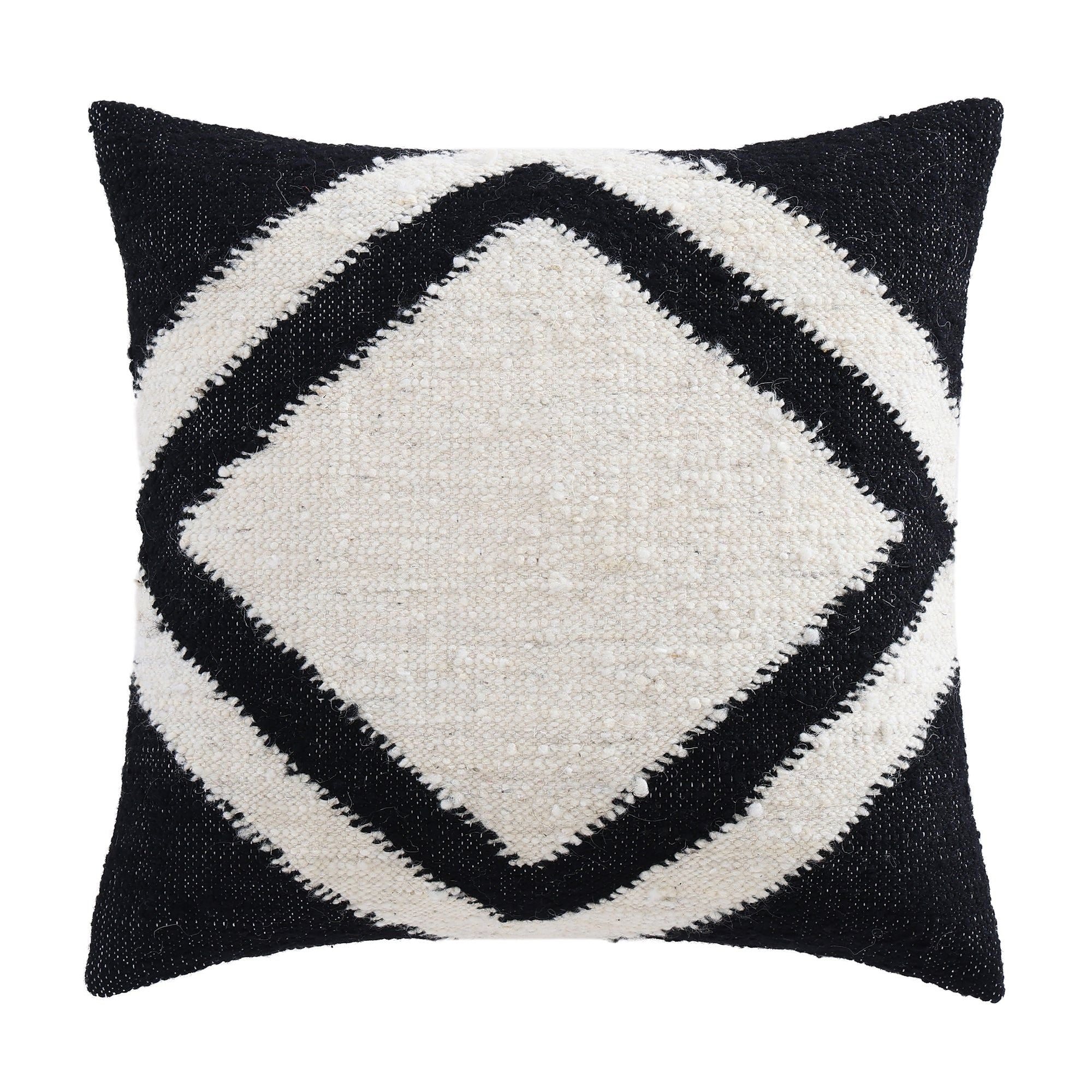 Antigua - Handwoven Square Pillow - Black / White