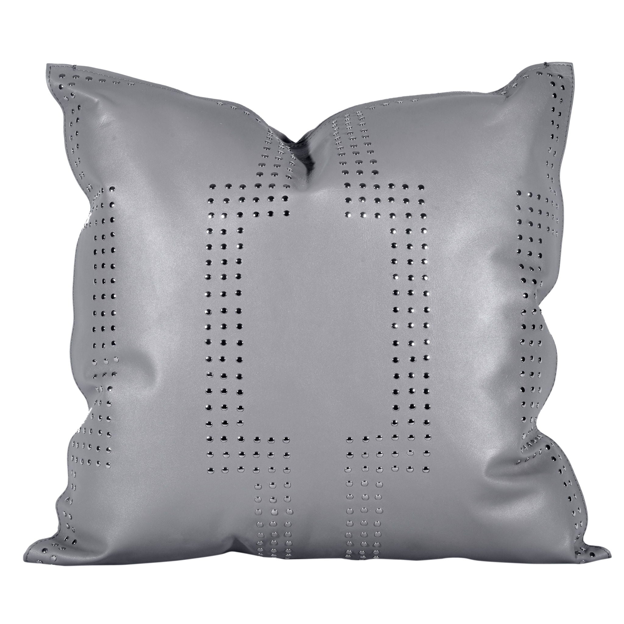 Genuine Leather - Geometric Studded Throw Pillow - Gray