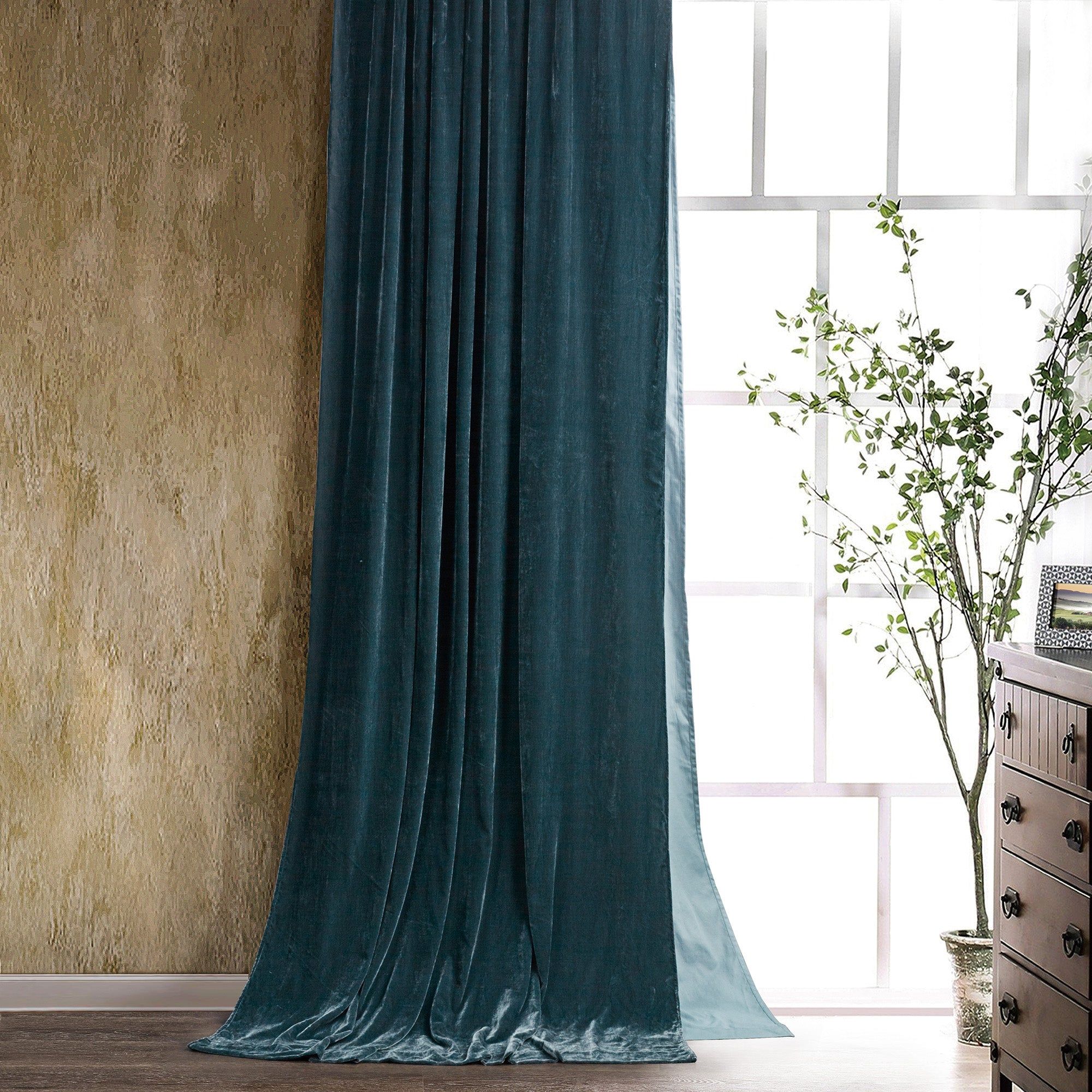 Stella - Faux Silk Velvet Curtain - Storm Blue