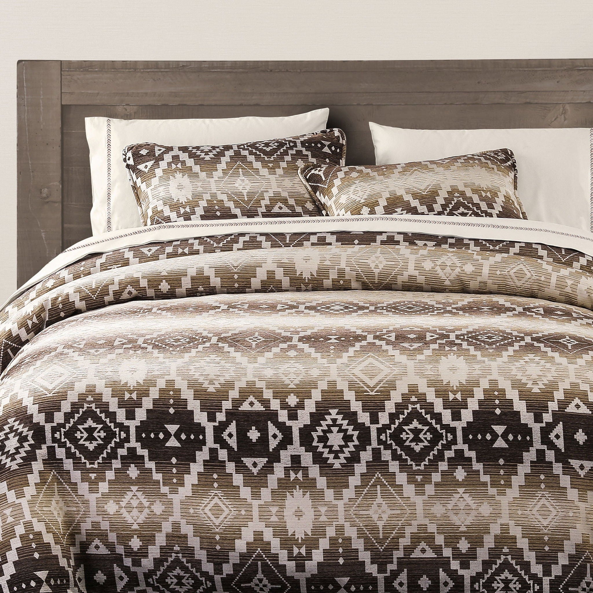 Chalet - King Aztec Comforter Set (Set of 3) - White / Brown