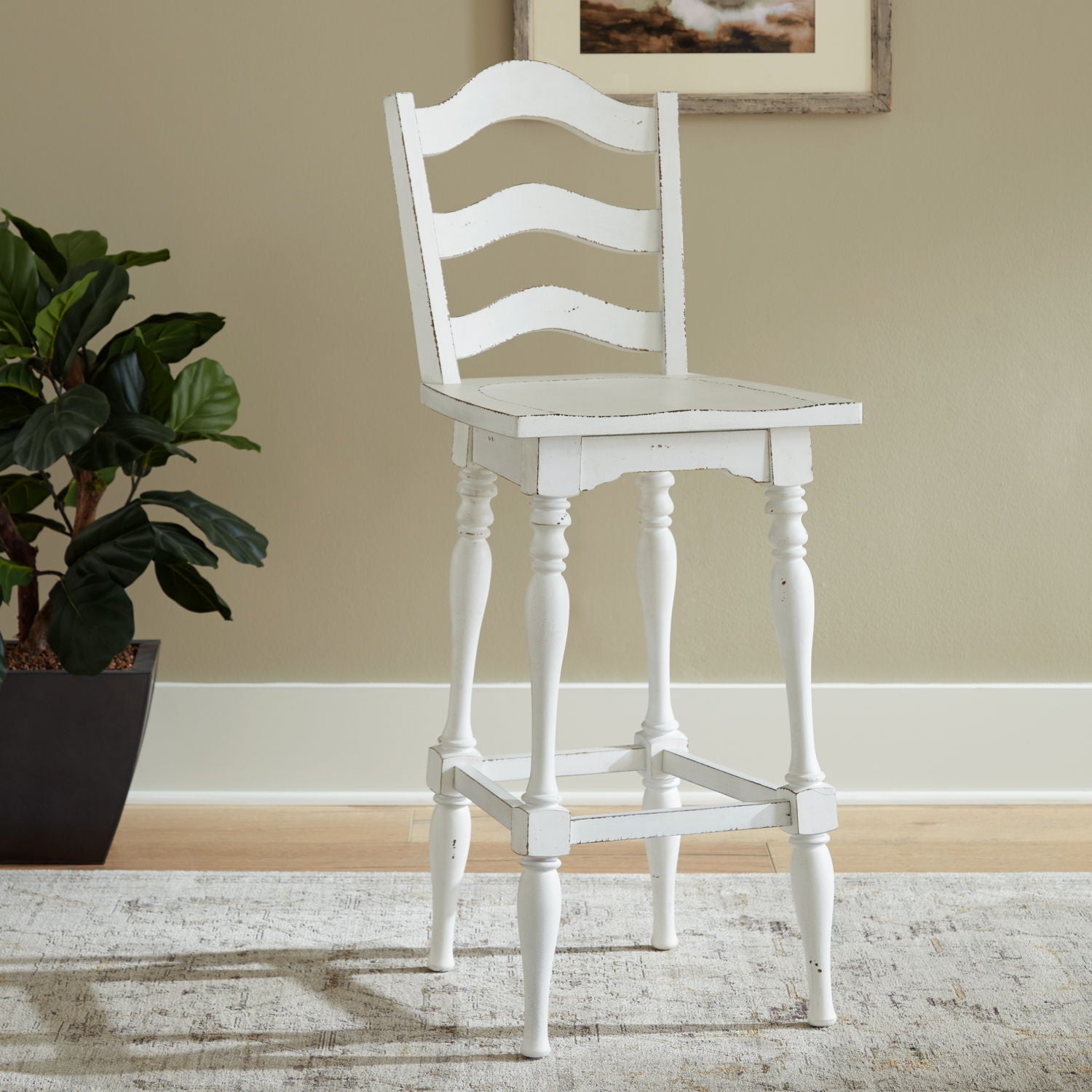 Magnolia Manor - Ladderback Swivel Bar Stool - Antique White