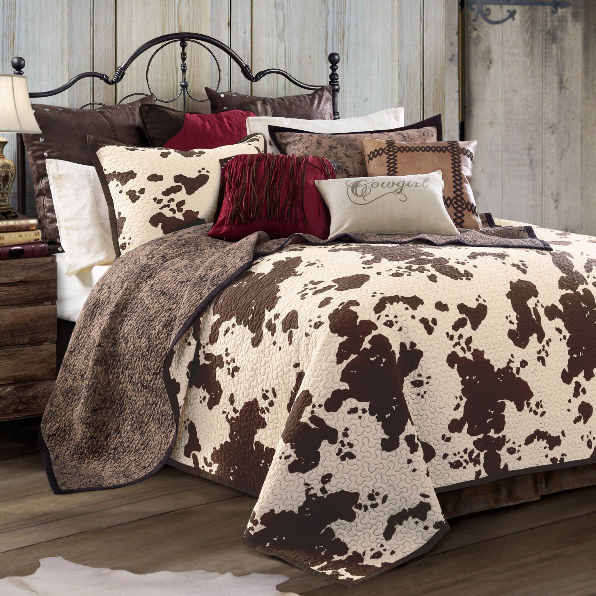 Elsa Cowhide - Twin Reversible Quilt Set (Set of 2) - Chocolate