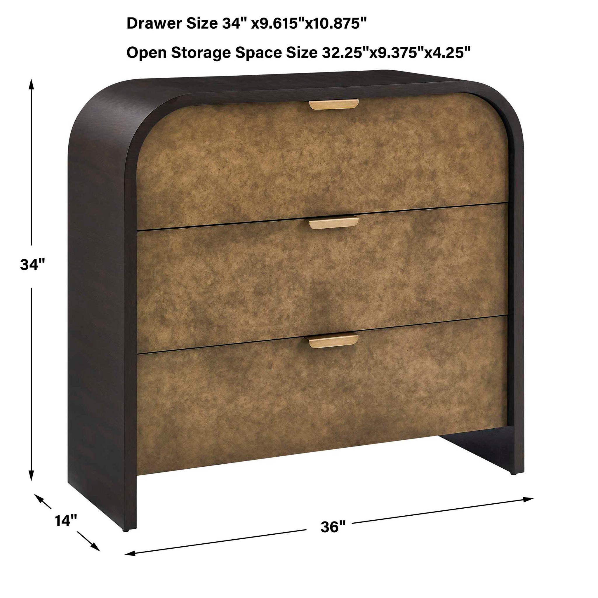 Byrams - 3 Drawer Oak Chest - Brown / Gold / Woodtone