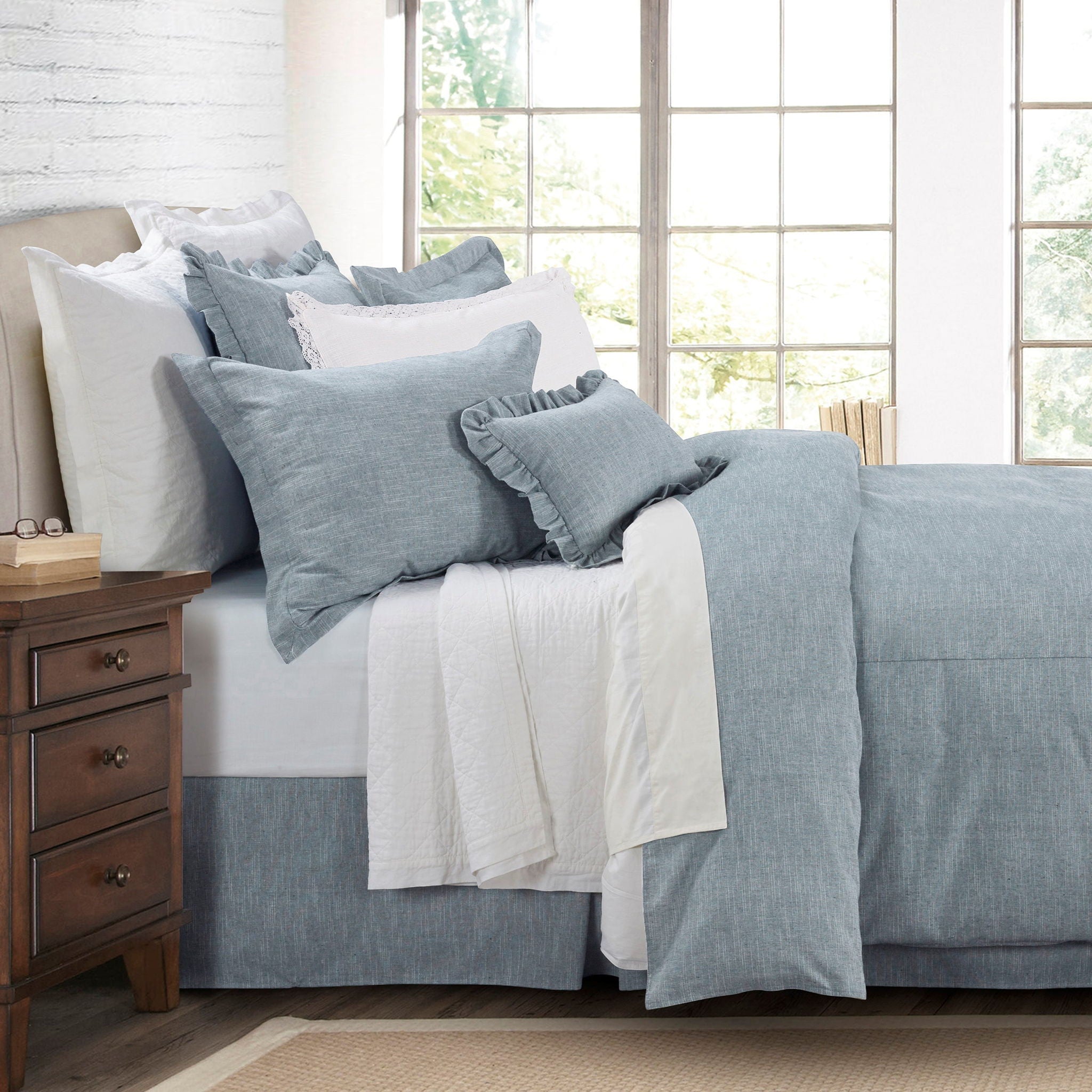Chambray - King Comforter Set (Set of 3) - Blue / Turquoise