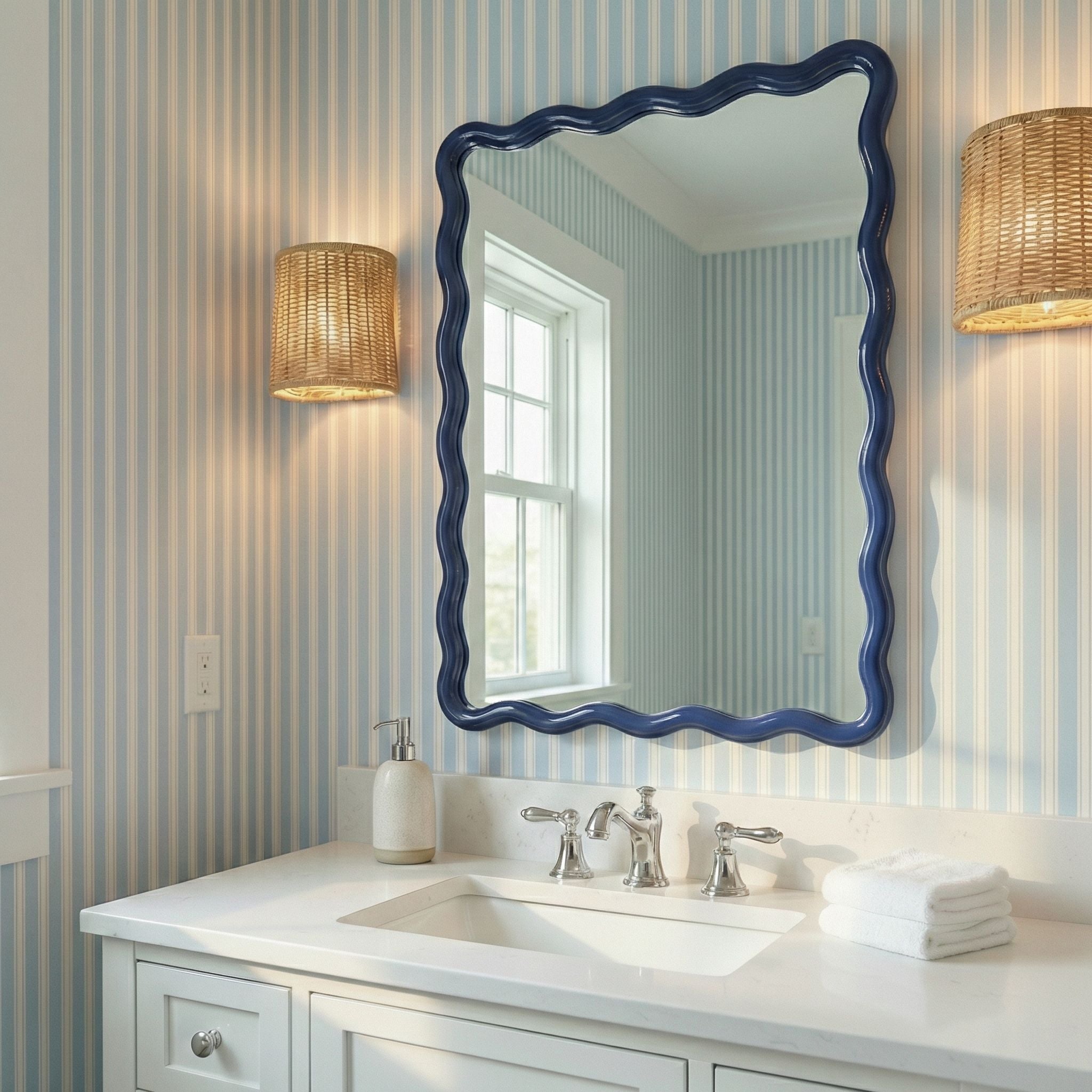 Camellia - Rectangle Wall Mirror - Blue
