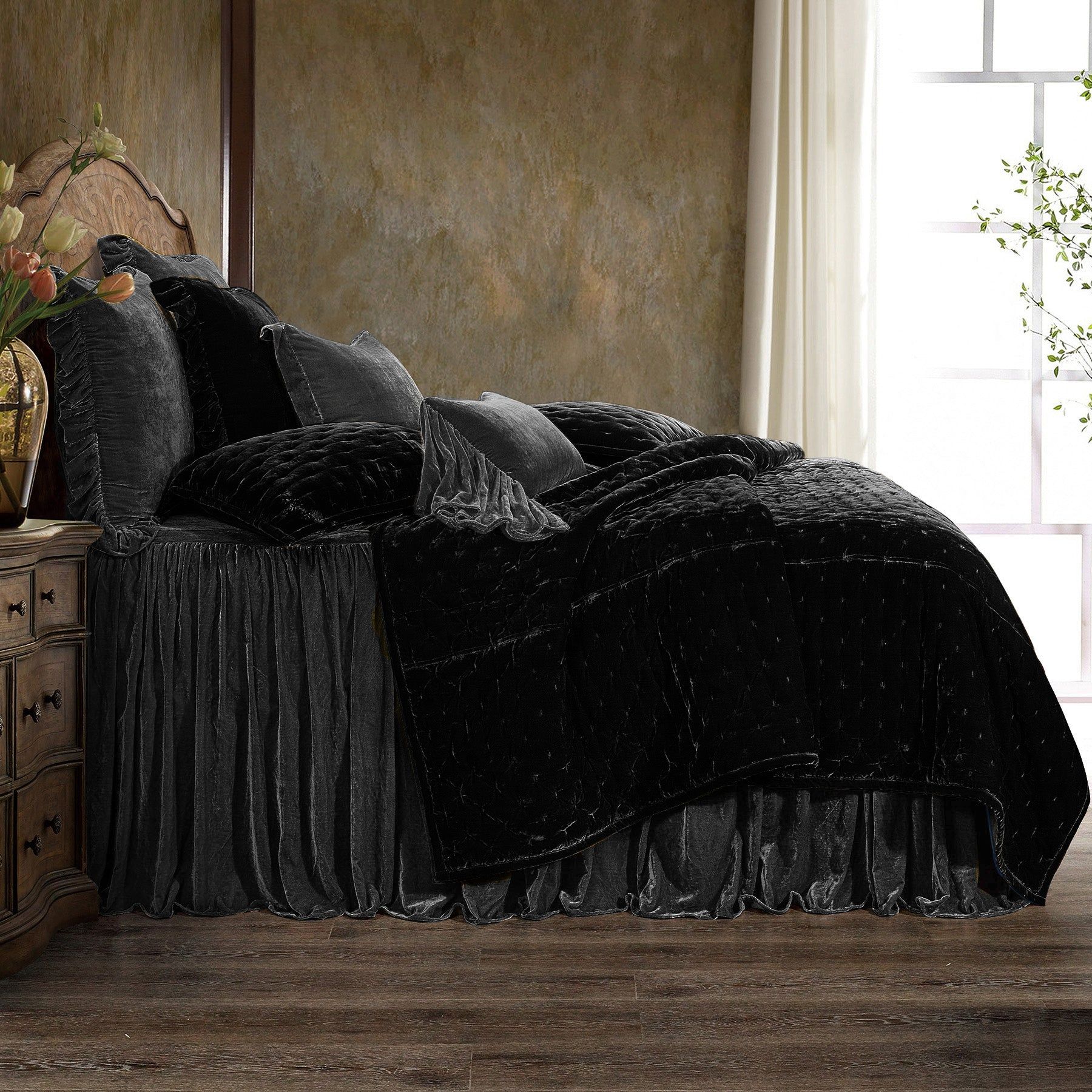 Stella - King Faux Silk Velvet Bedspread Set (Set of 3) - Slate
