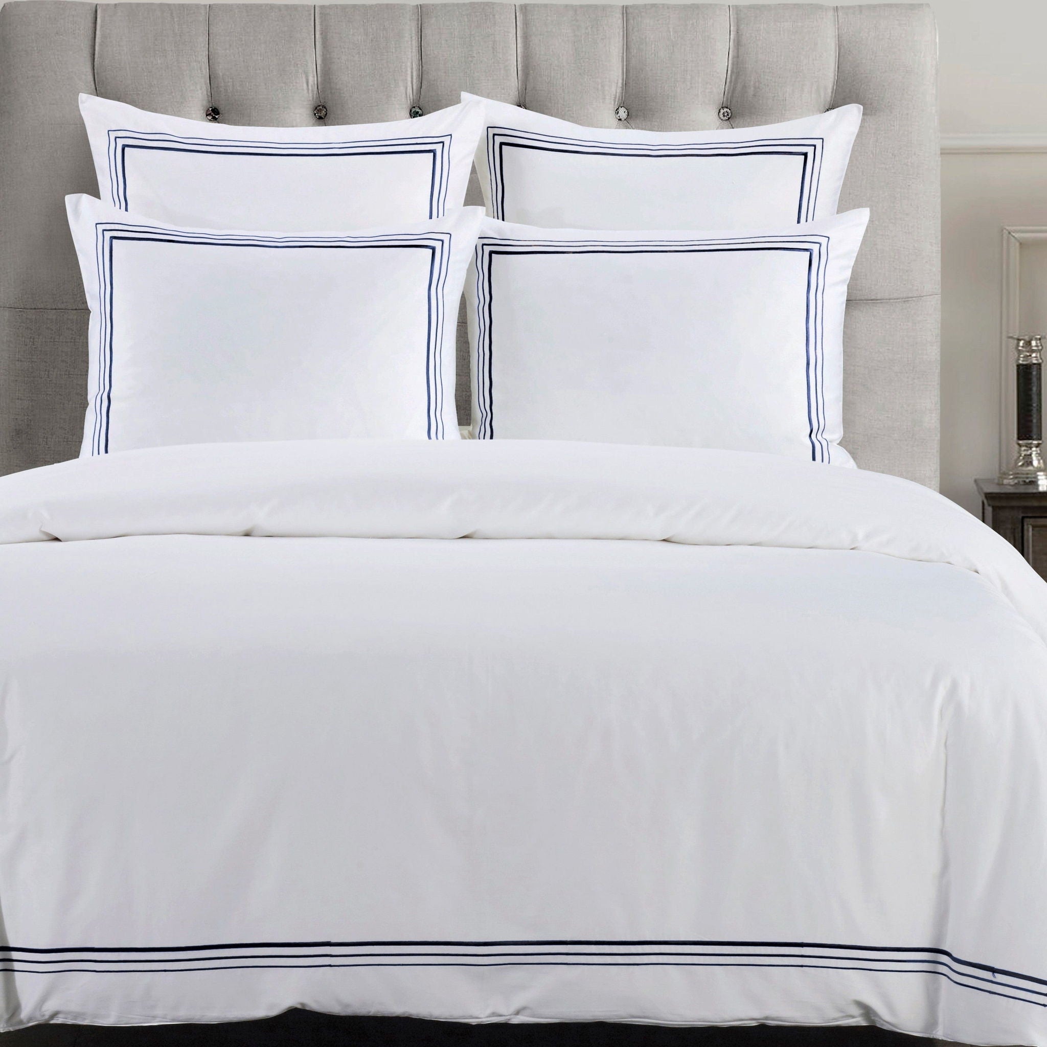 Border Embroidery - King Duvet Cover Set (Set of 3) - Navy