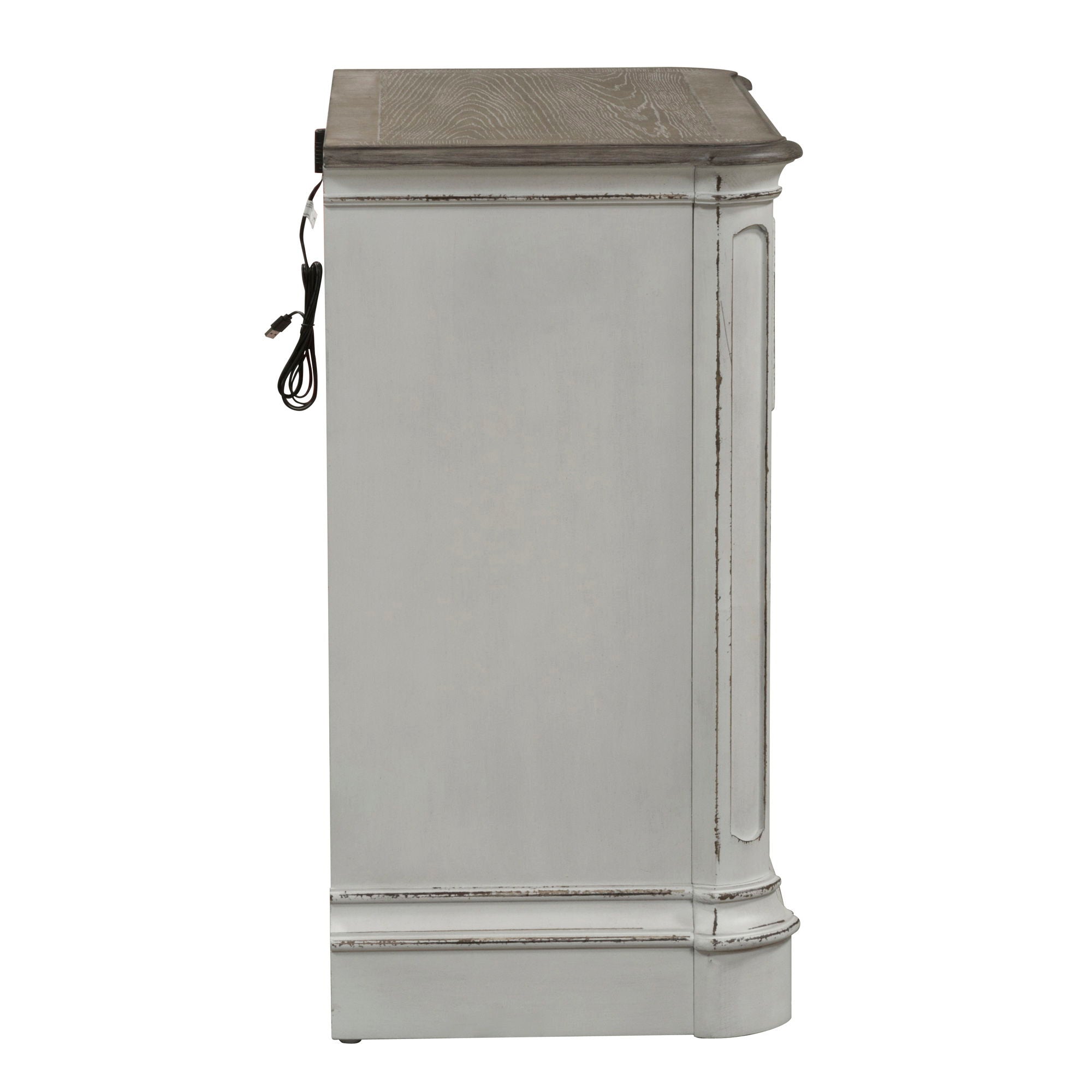 Magnolia Manor - 3 Drawer Bedside Chest With Charging Station - Antique White