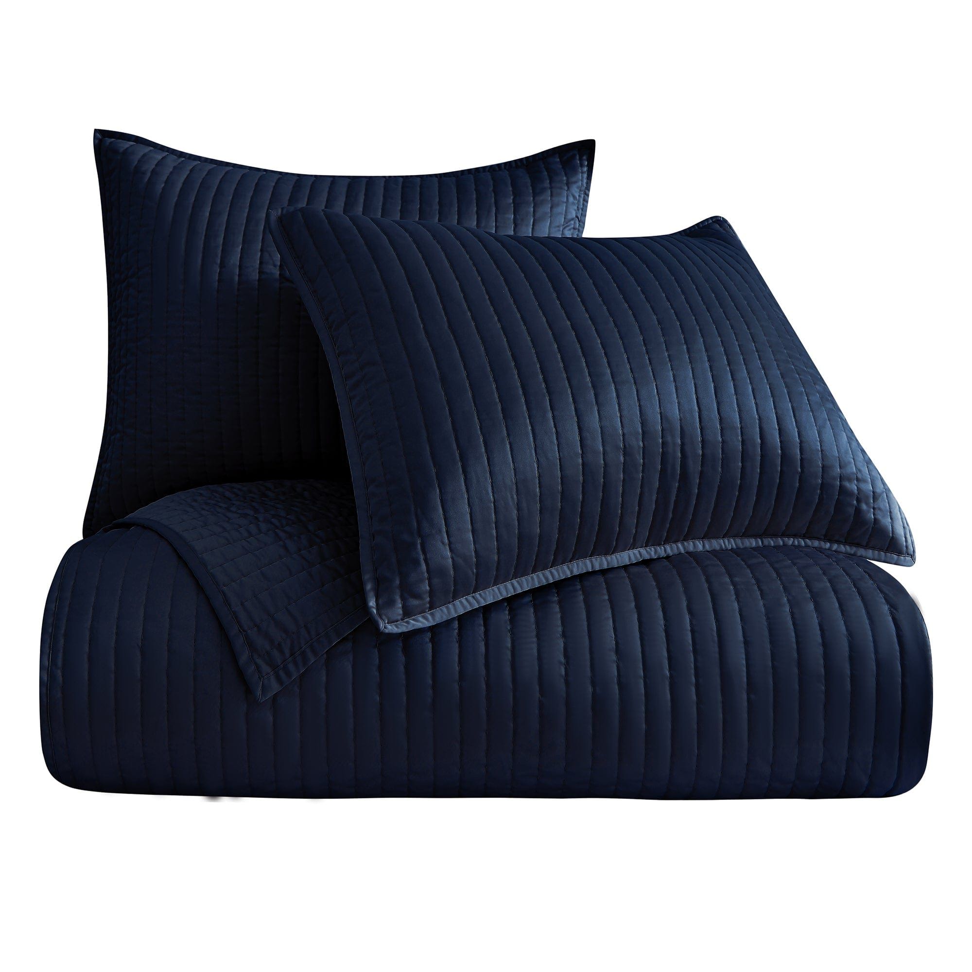 Satin Channel - Full/Queen Quilt Set (Set of 3) - Blue