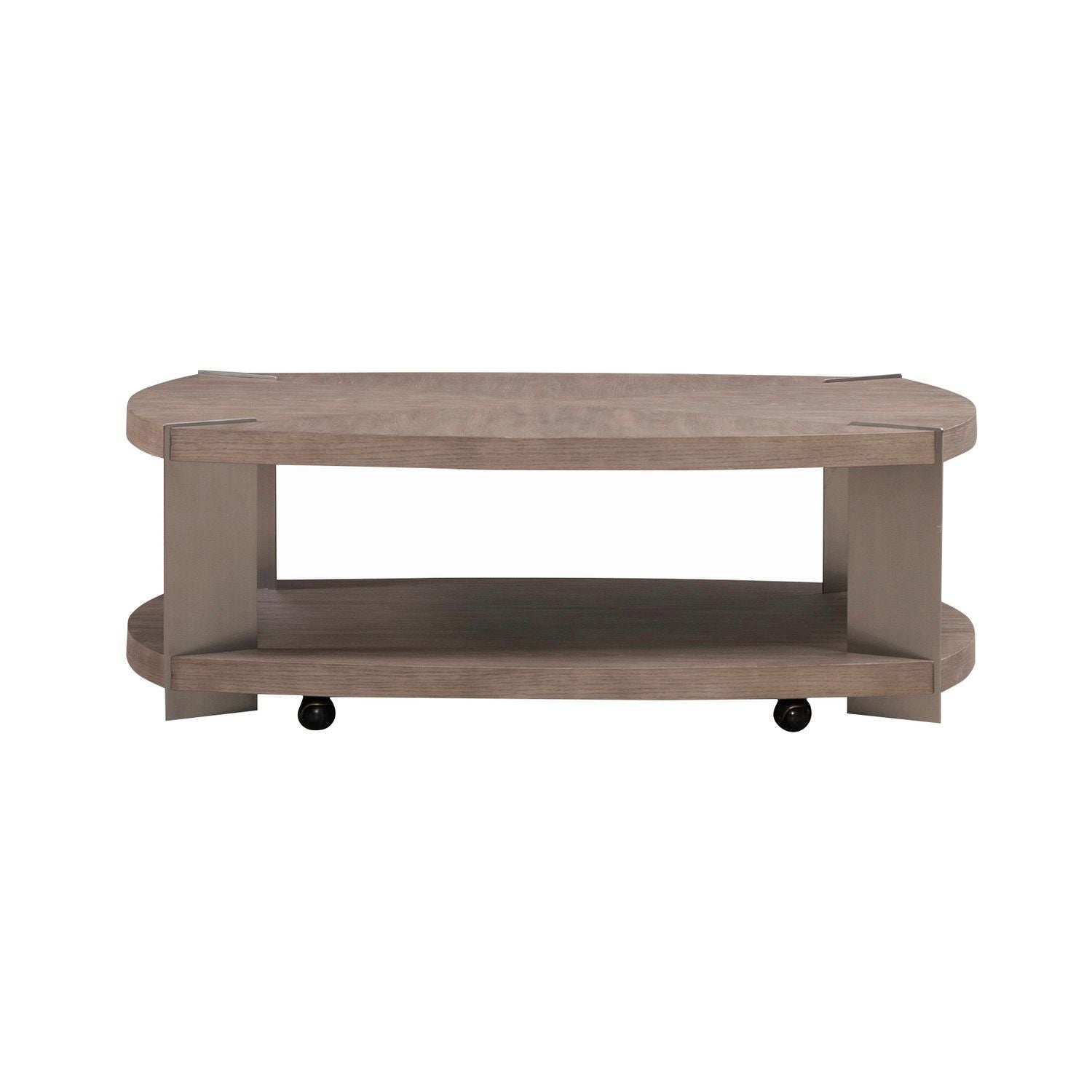 Harlow - Oval Cocktail Table - Sandstone & Satin Nickel