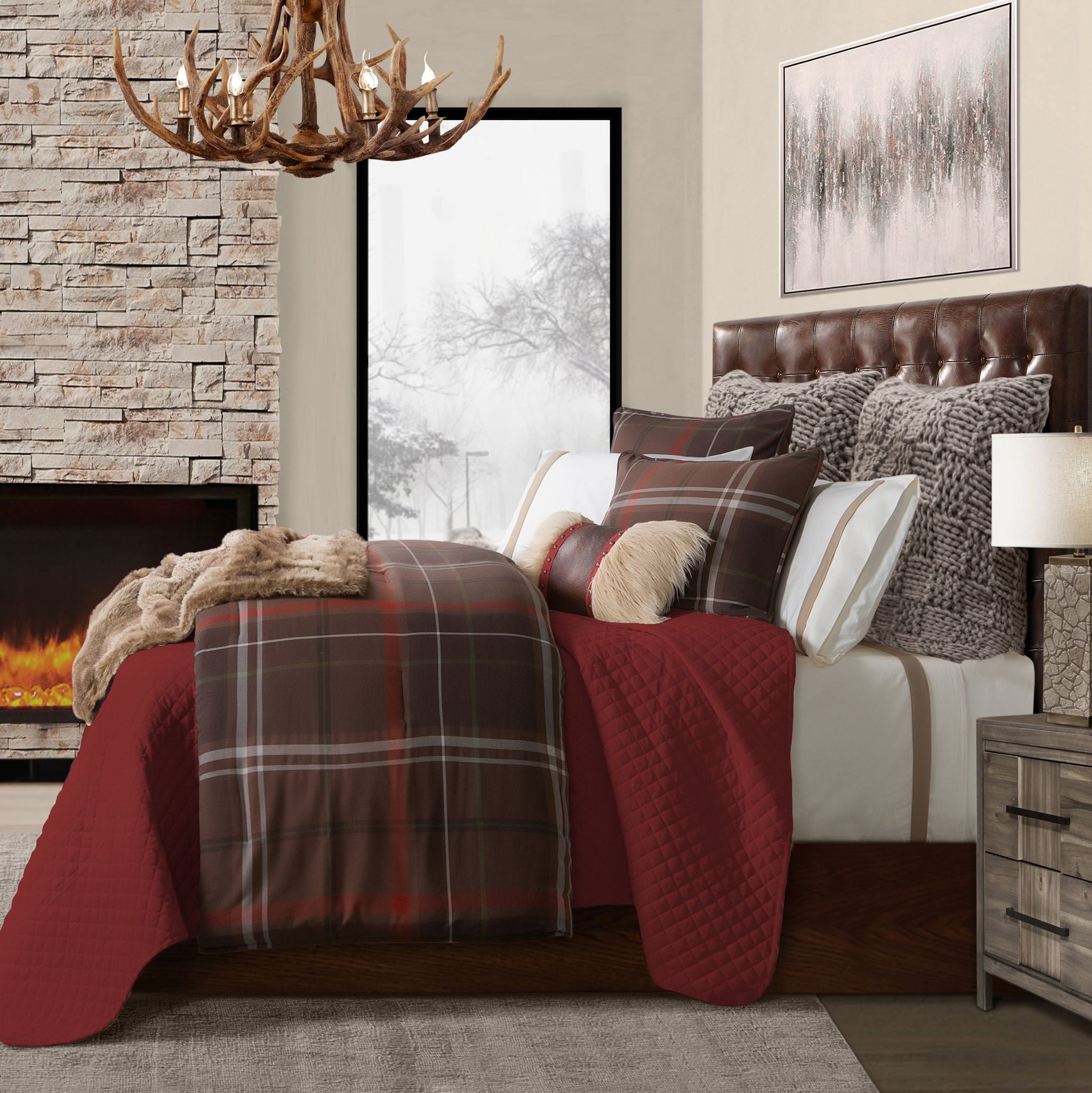 Jackson - Queen Plaid Duvet Cover Set (Set of 3) - Brown / Red