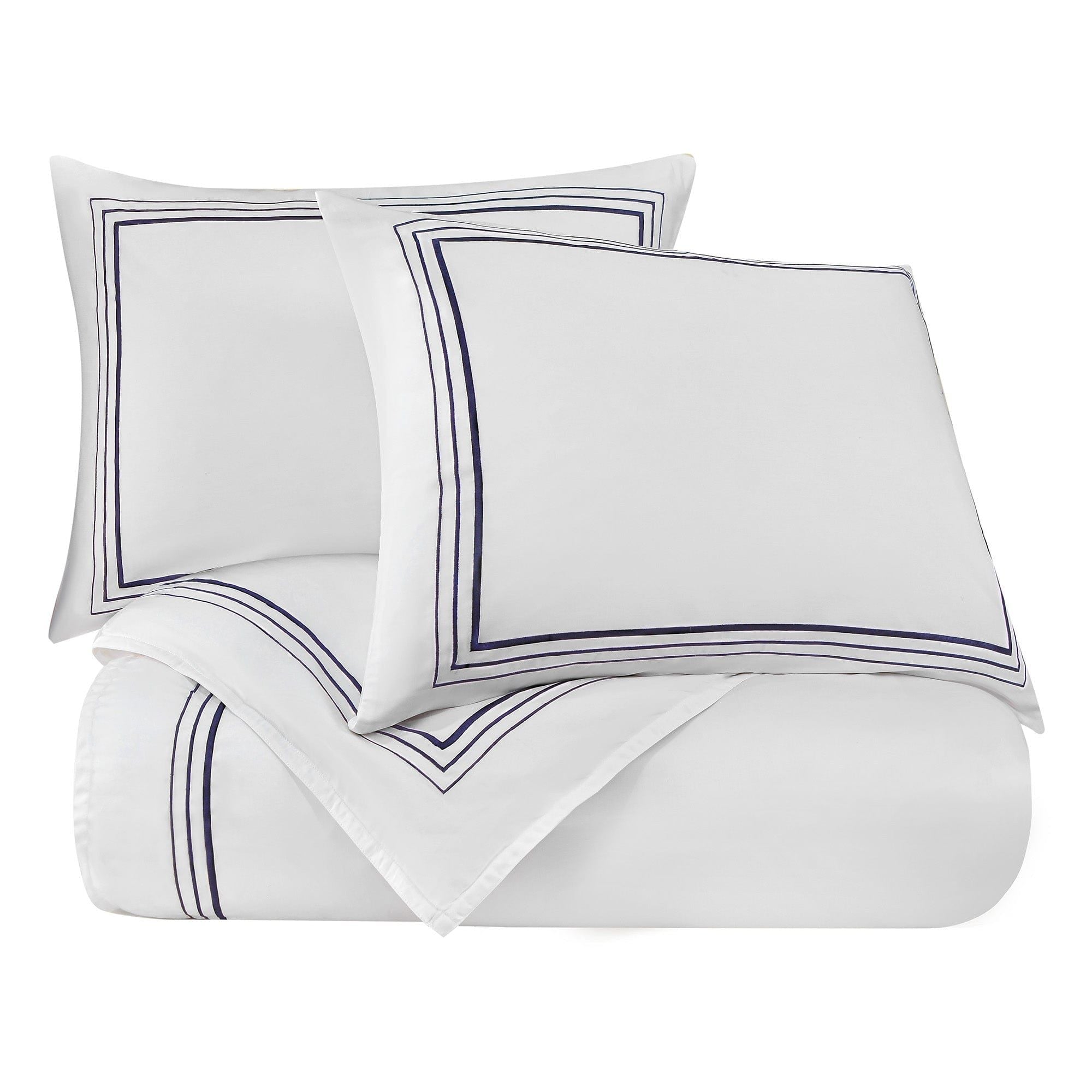Border Embroidery - Queen Duvet Cover Set (Set of 3) - Navy