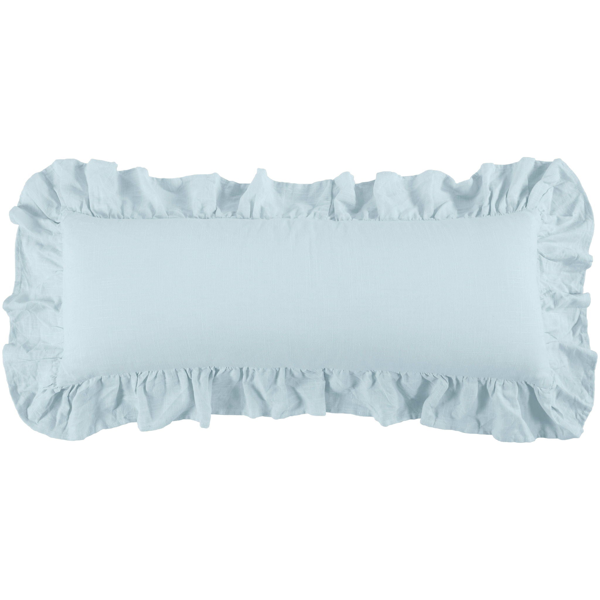 Luna - Washed Linen Ruffled Lumbar Pillow - Light Blue