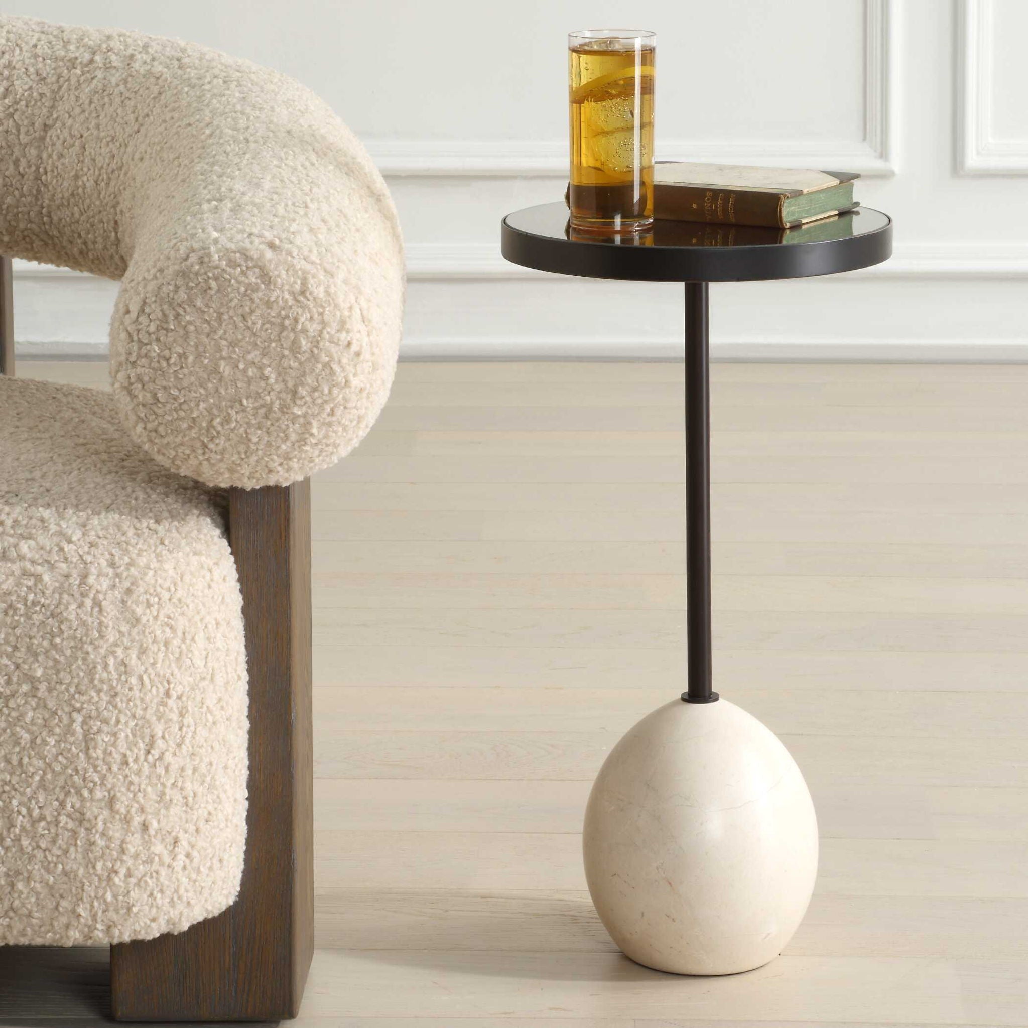 Odesa - Marble Accent Table - Black / White