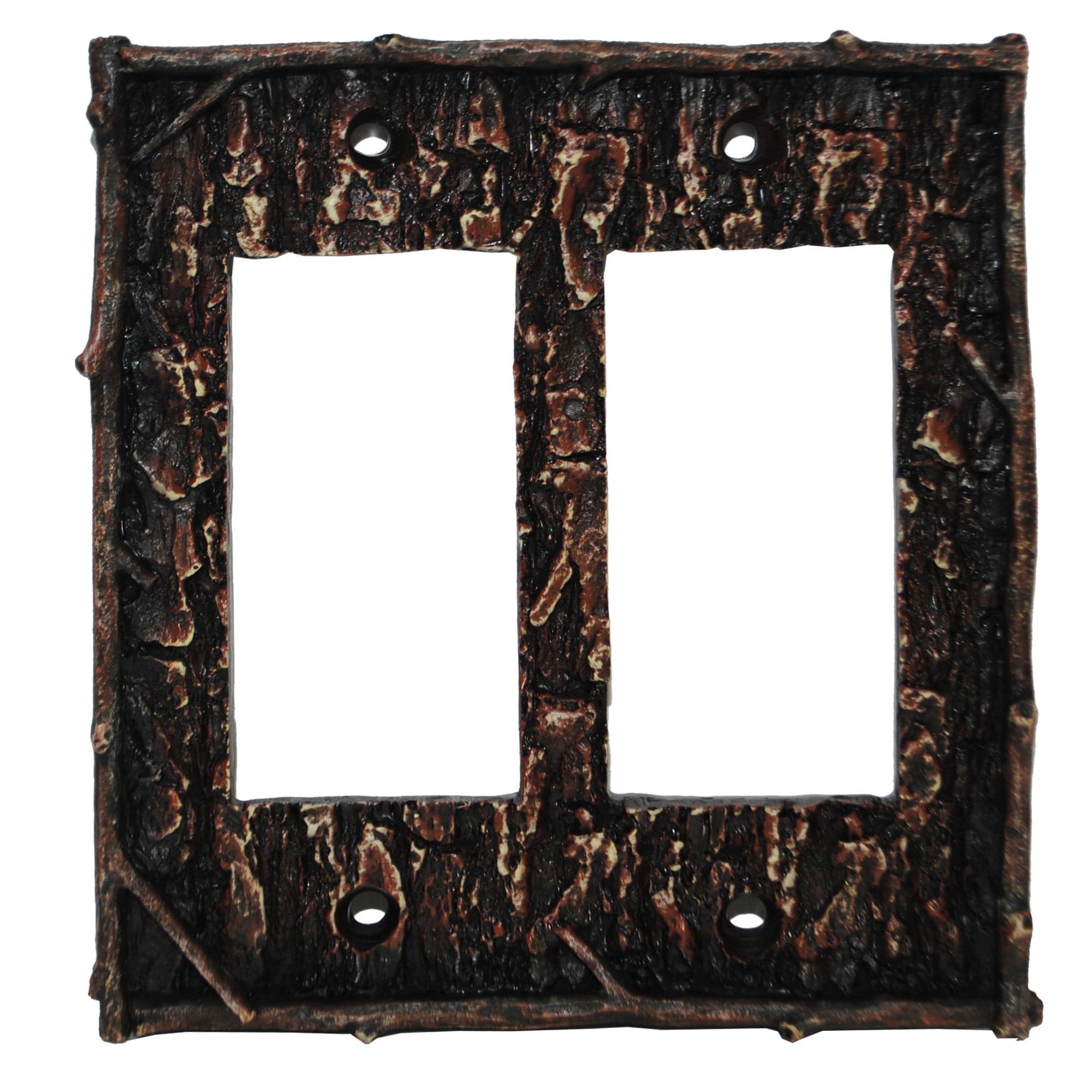 Pine Bark Switch Plate - 5" x 5" Pine Bark Double Rocker Wall Switch Plate 4 Per Carton - Multi