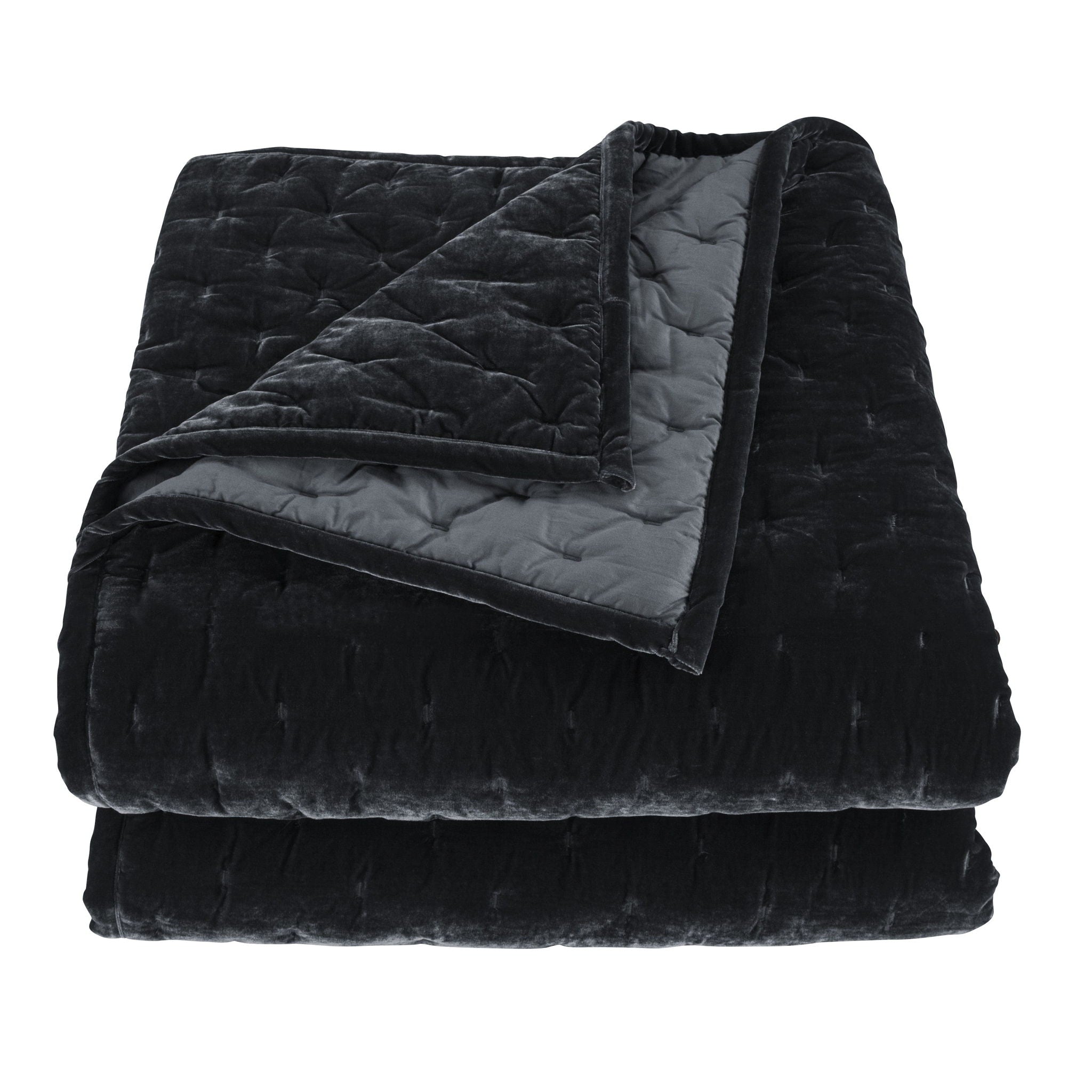 Stella - King Faux Silk Velvet Pintuck Quilt - Black