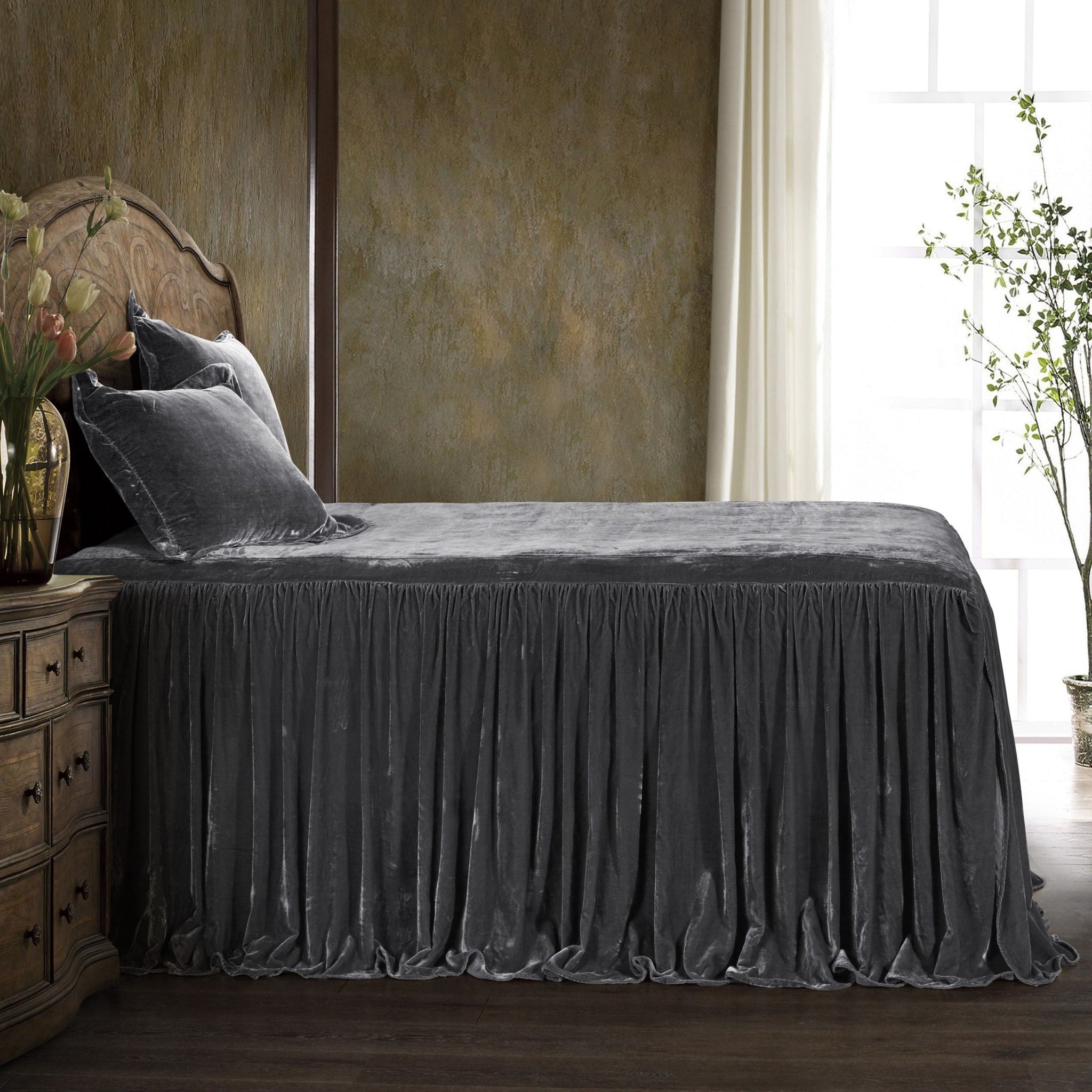 Stella - King Faux Silk Velvet Bedspread Set (Set of 3) - Slate