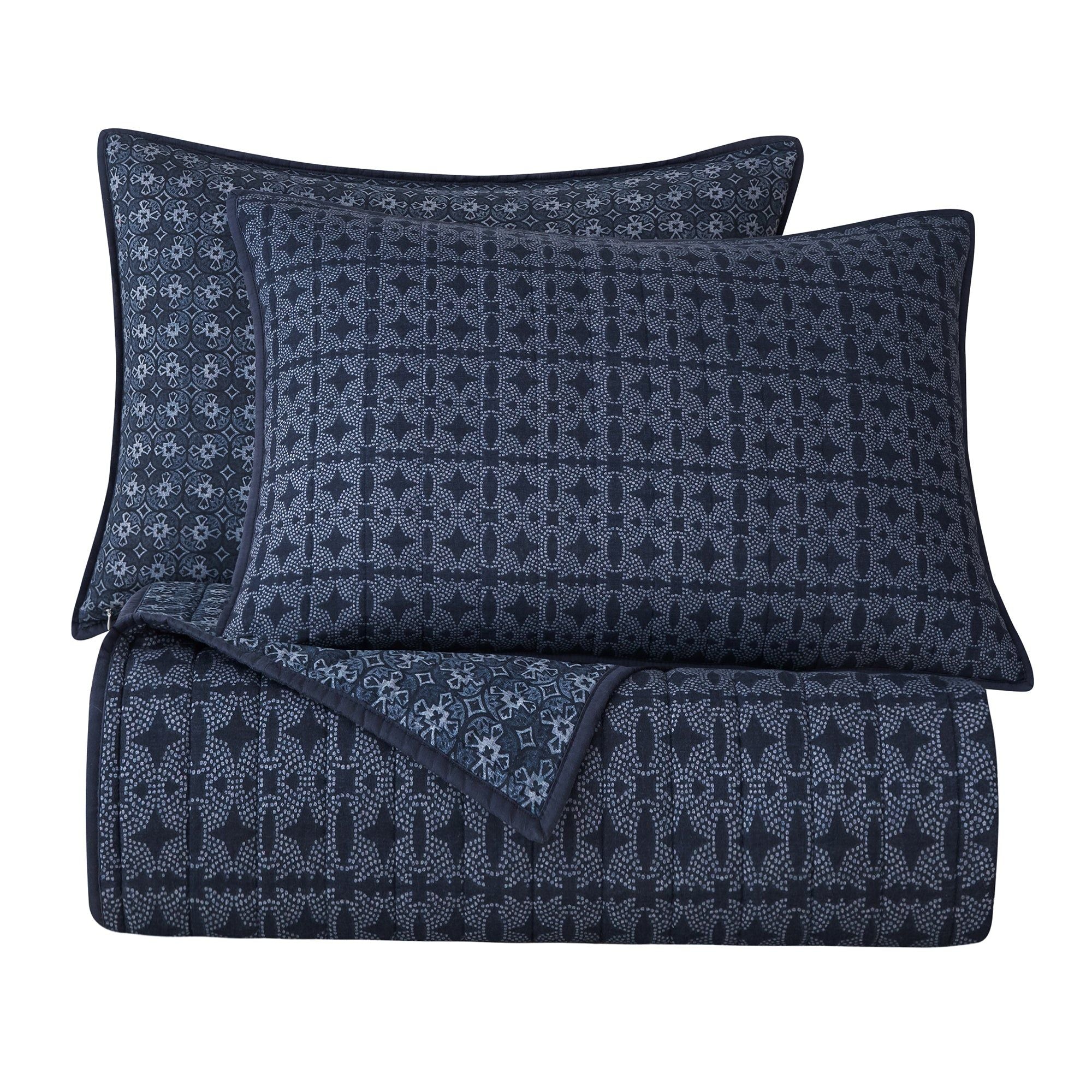 Indigo - King Reversible Quilt Set (Set of 3) - Blue