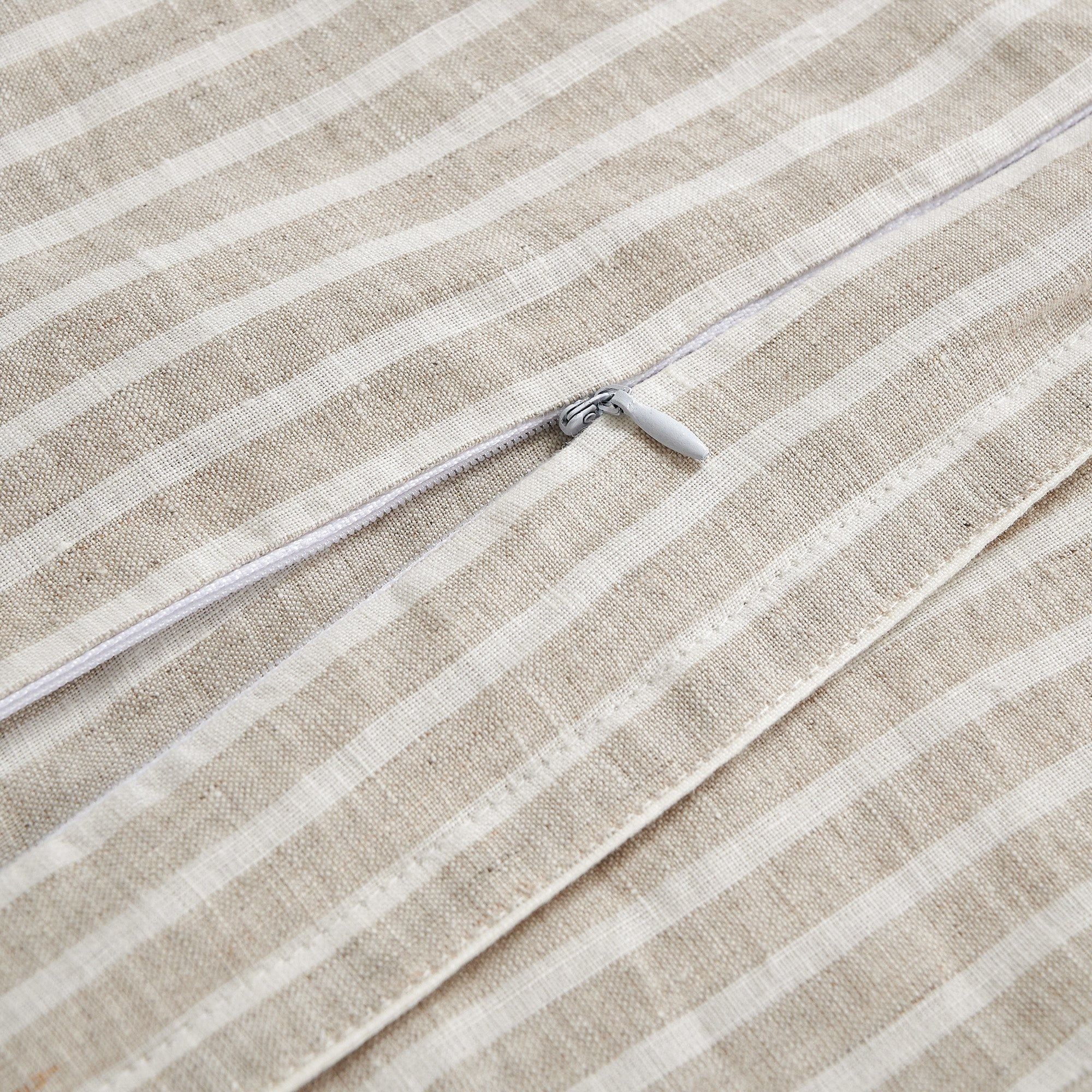 100% French Flax Linen - King Railroad Stripe Duvet Cover Set (Set of 3) - Natural