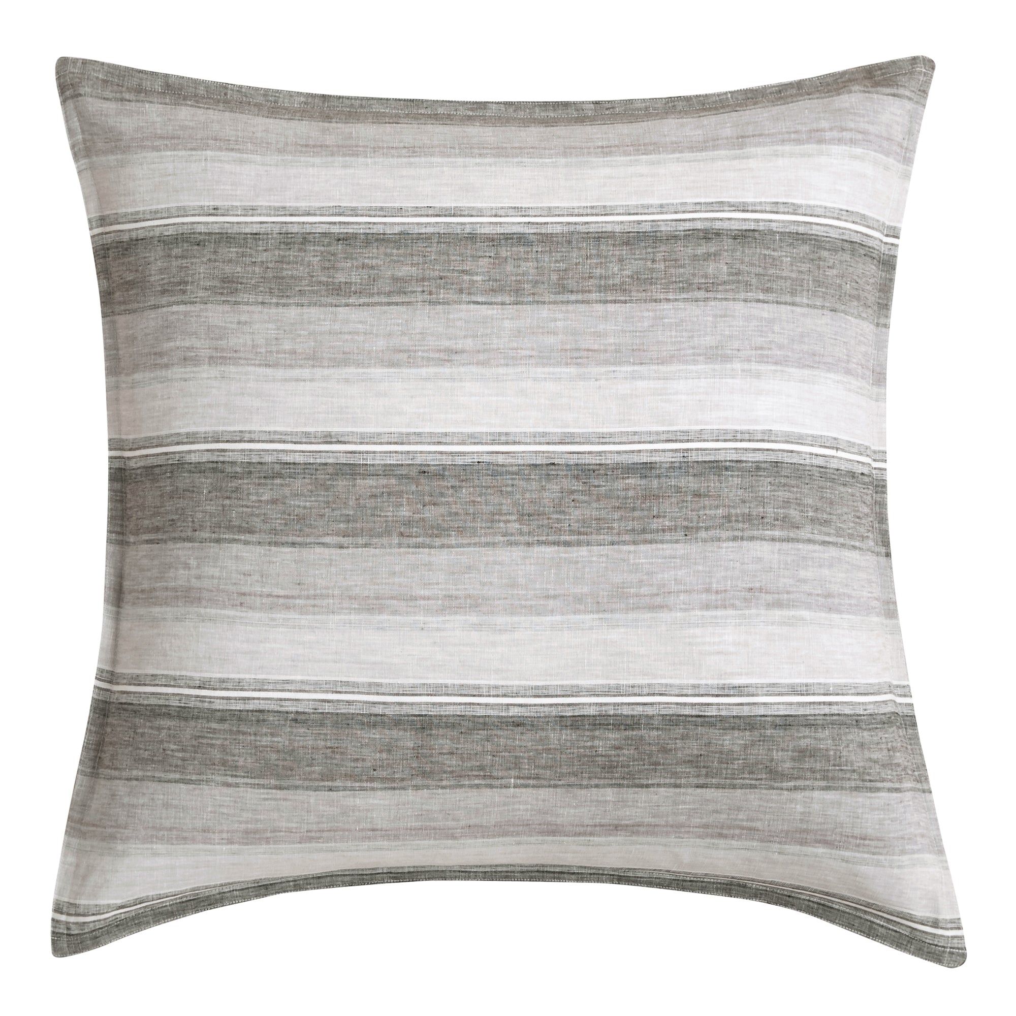 100% French Flax Linen - Variegated Stripe Euro Sham - Charcoal