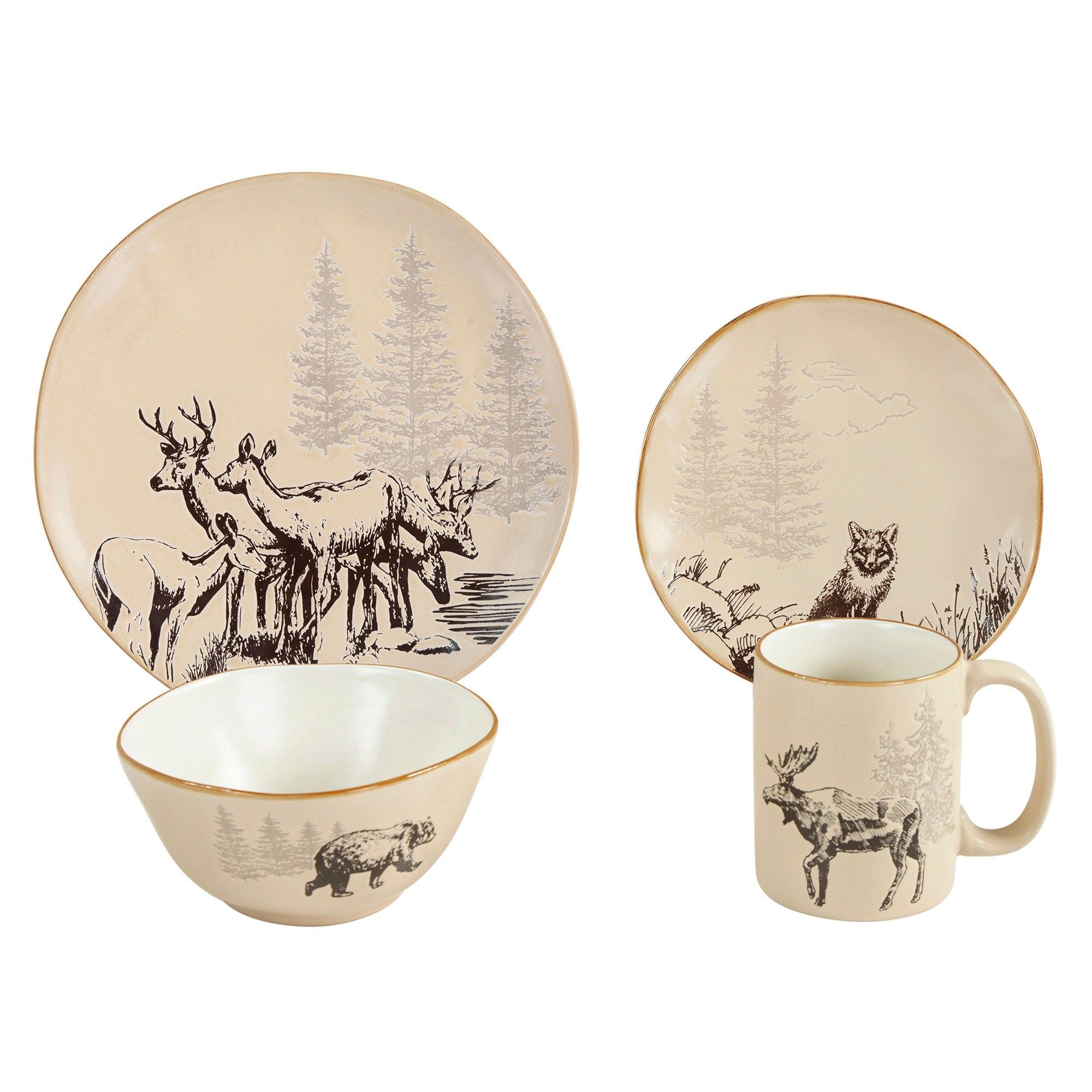 White Pine - Ceramic Dinnerware Set (Set of 16) - Brown
