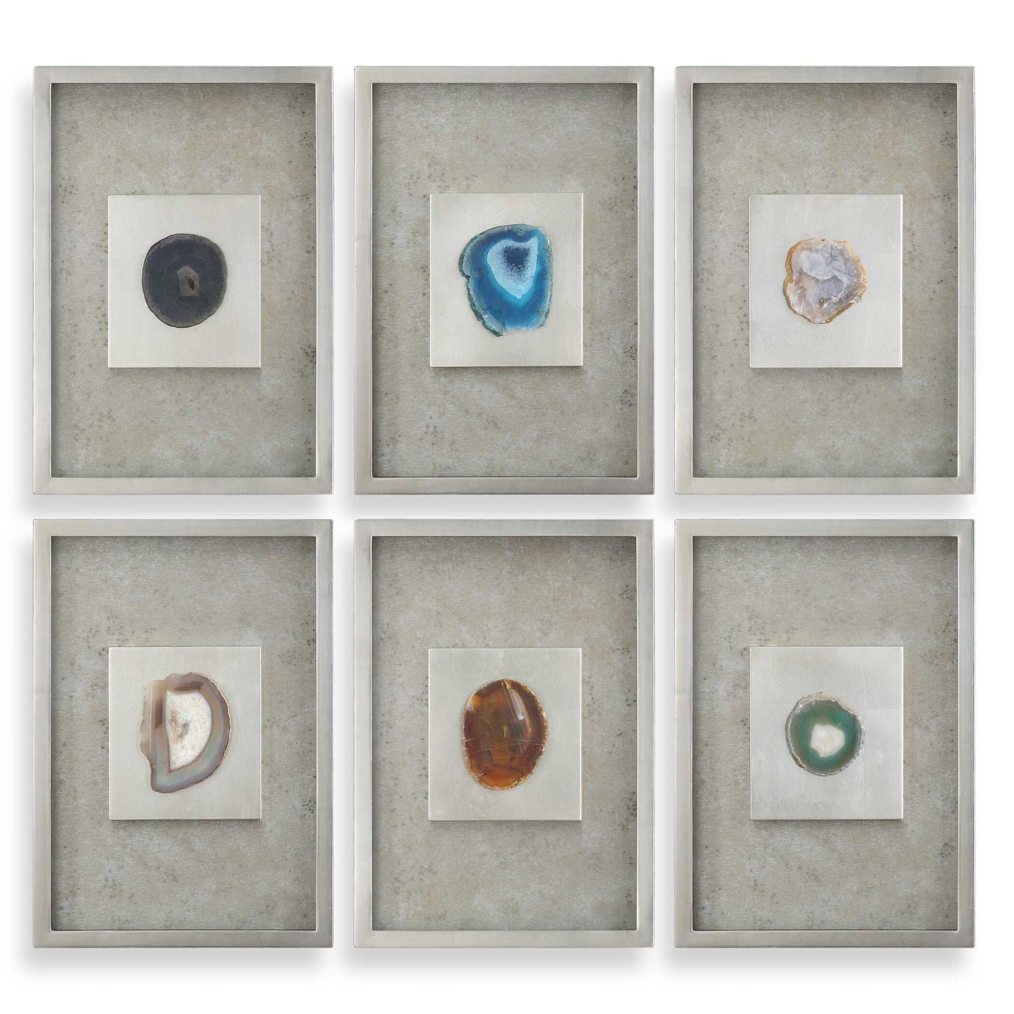 Agate - Stone Wall Art (Set of 6) - Silver