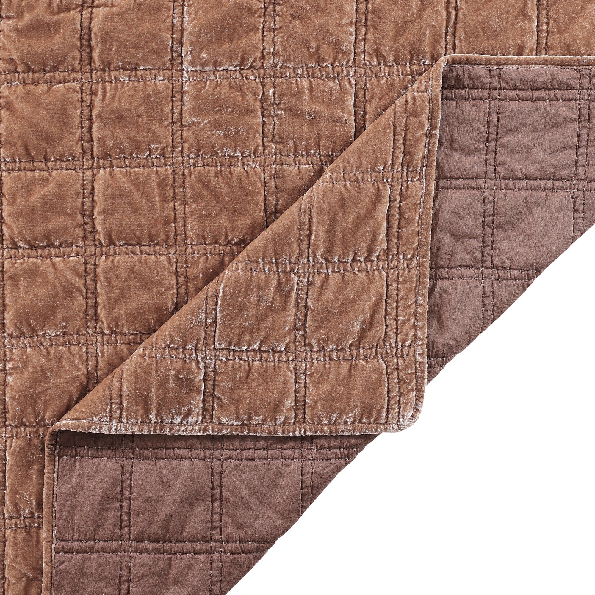 Stella - Full/Queen Faux Silk Velvet Double Box Stitch Quilt Set (Set of 3) - Dusty Rose