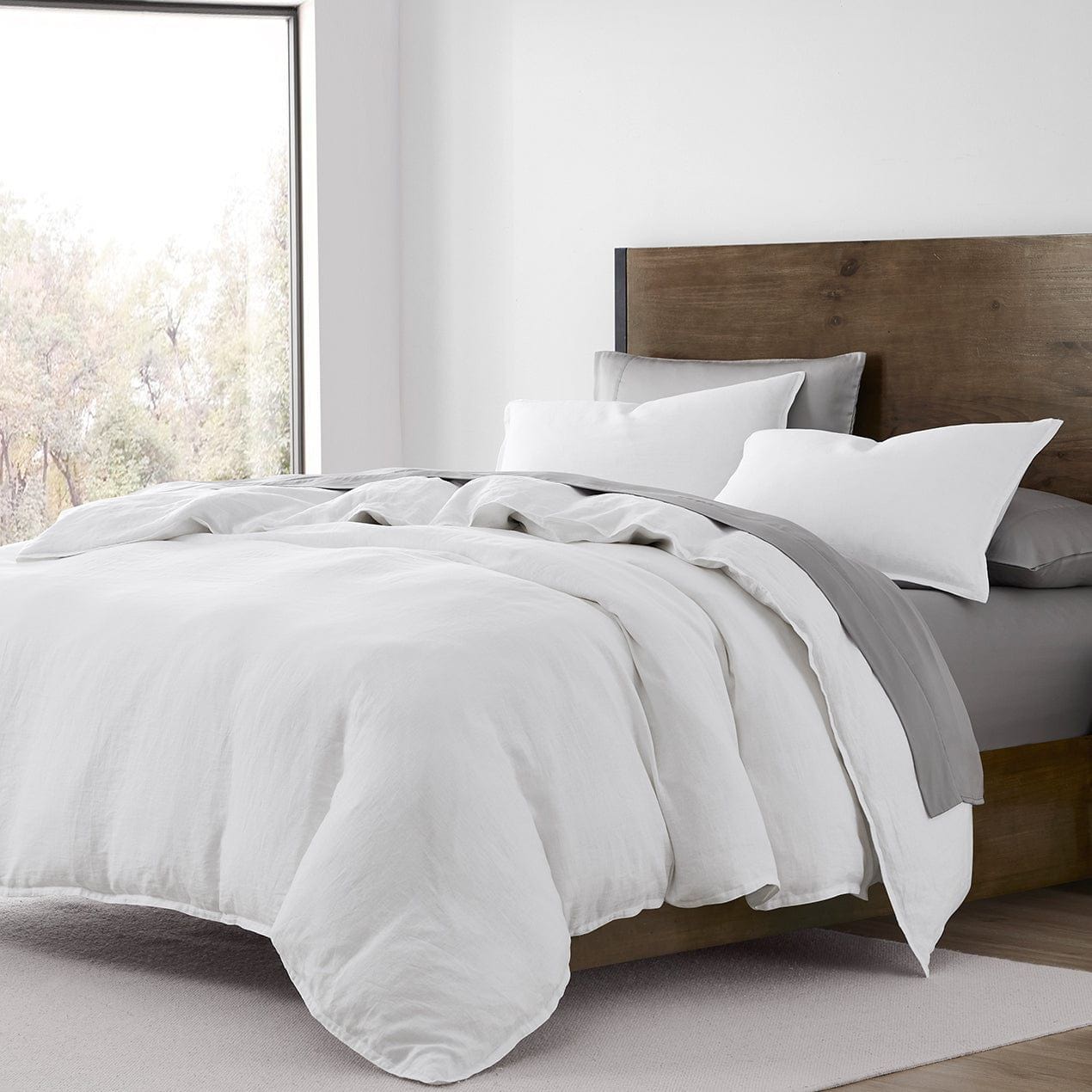 100% French Flax Linen - King Duvet Cover Set (Set of 3) - White