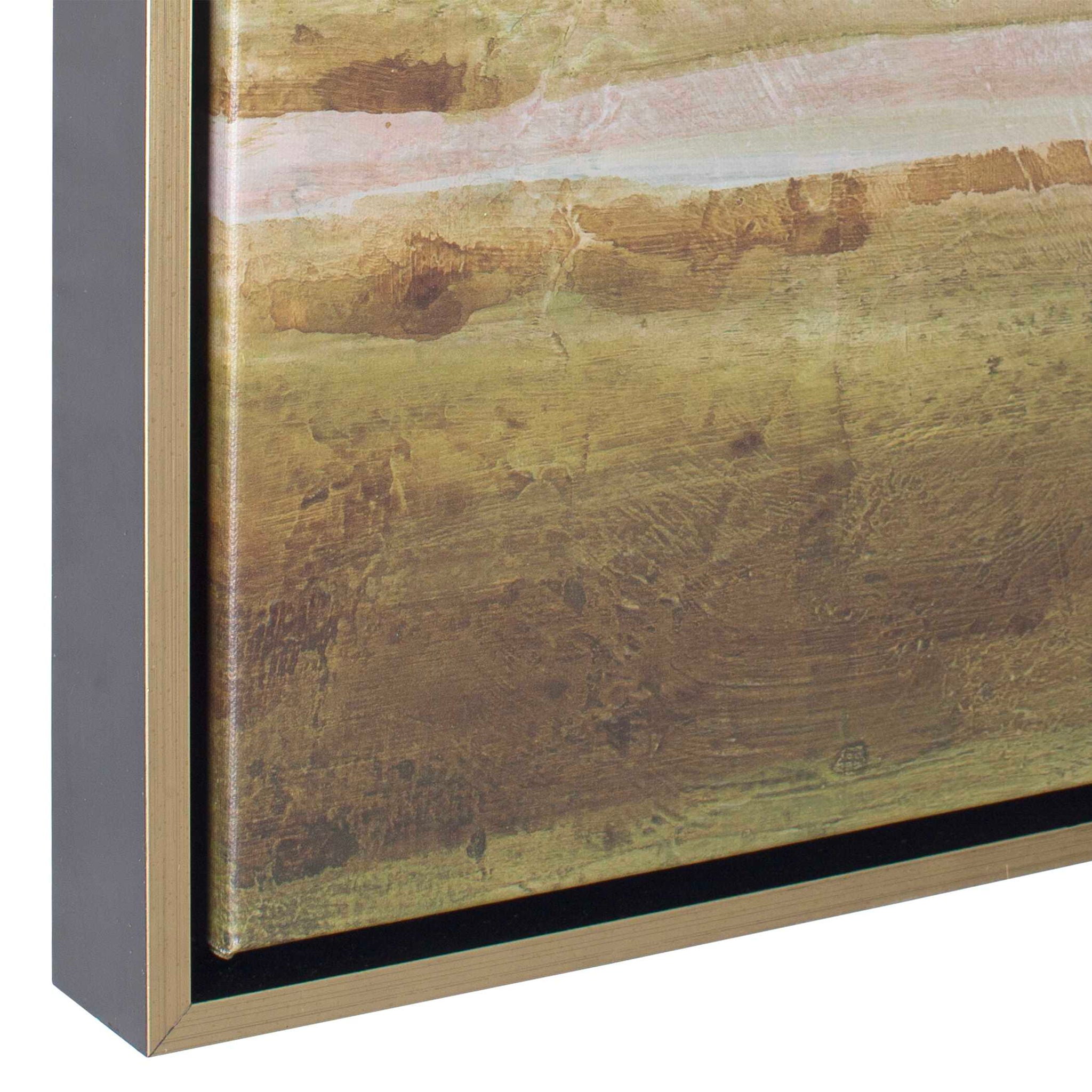 Hazy Lake - Framed Landscape Art - Gold / Gray / Green / Light Blue