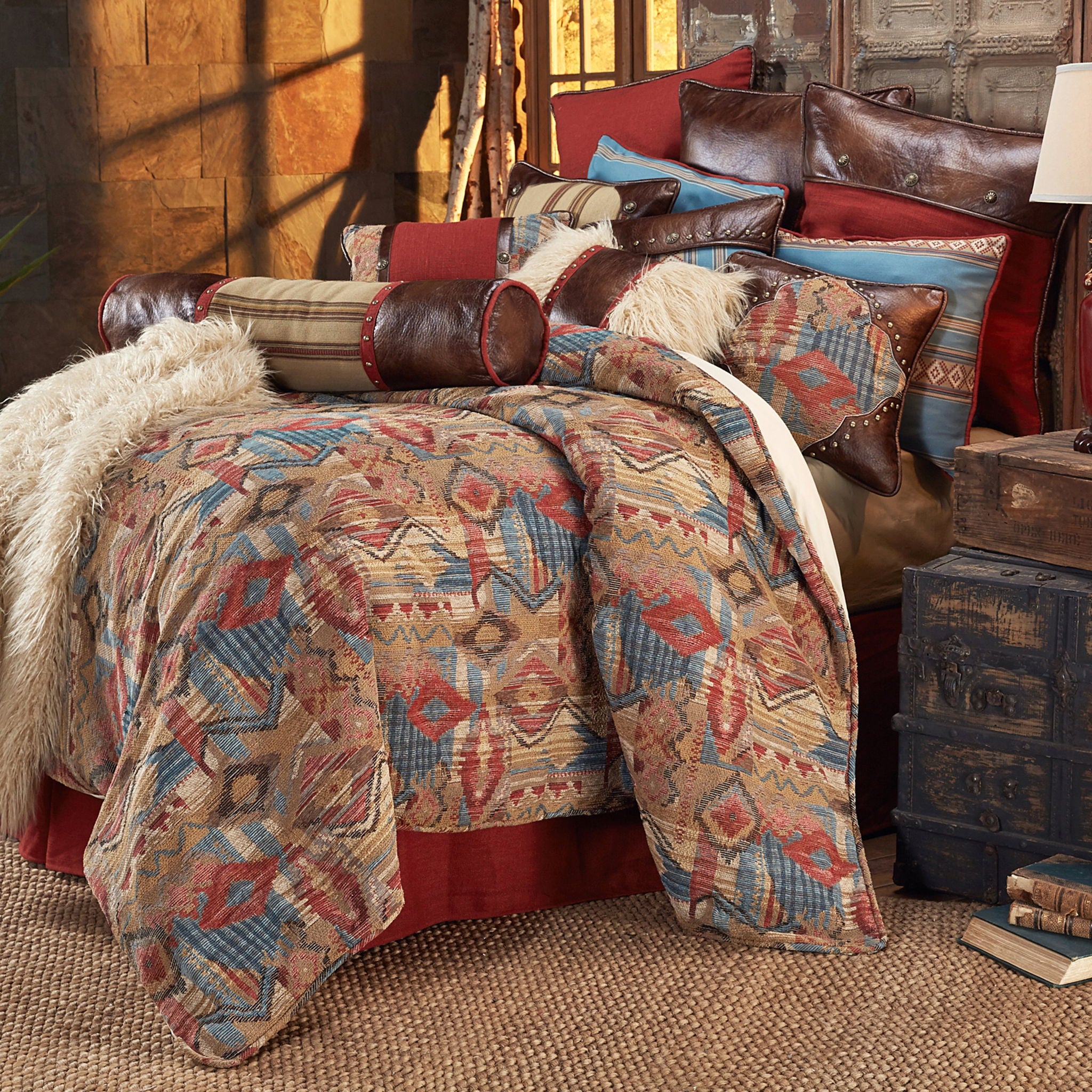 Ruidoso - Full Comforter Set (Set of 4) - Gold / Red / Blue
