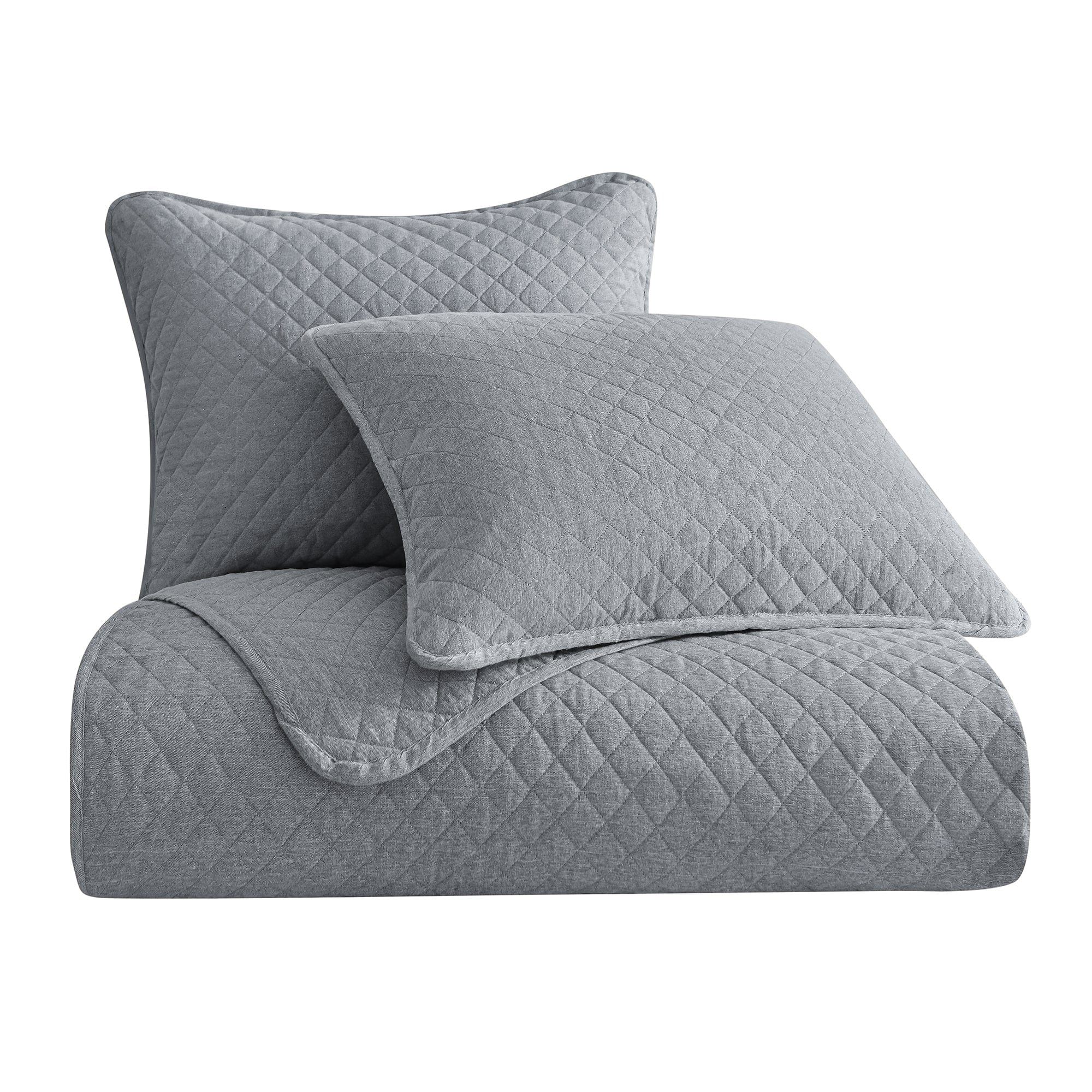 Anna - King Diamond Quilted Coverlet Set (Set of 3) - Gray