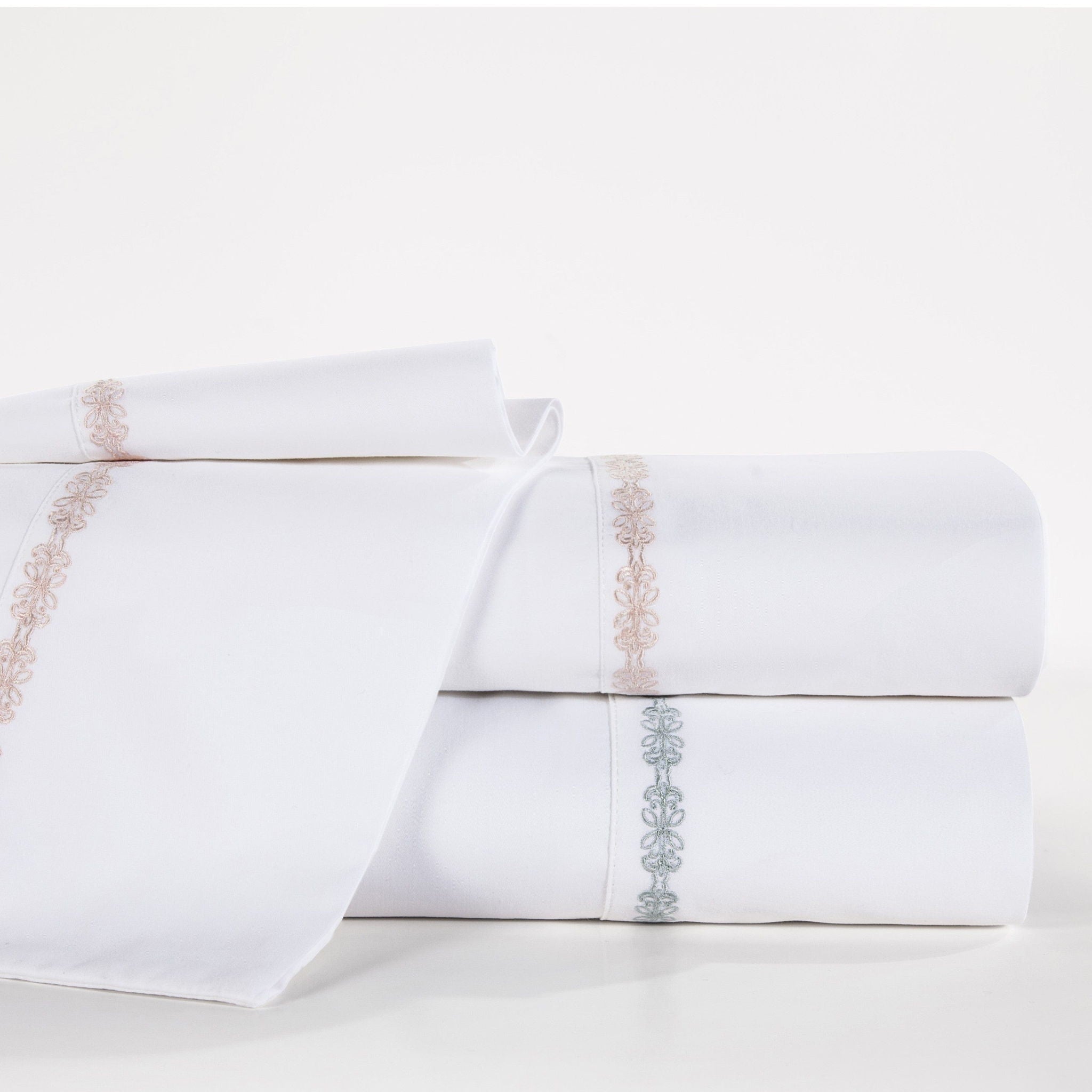 Laurel Sheet - Queen 350TC Laurel Embroidered Border Sheet Set (Set of 4) - Blush