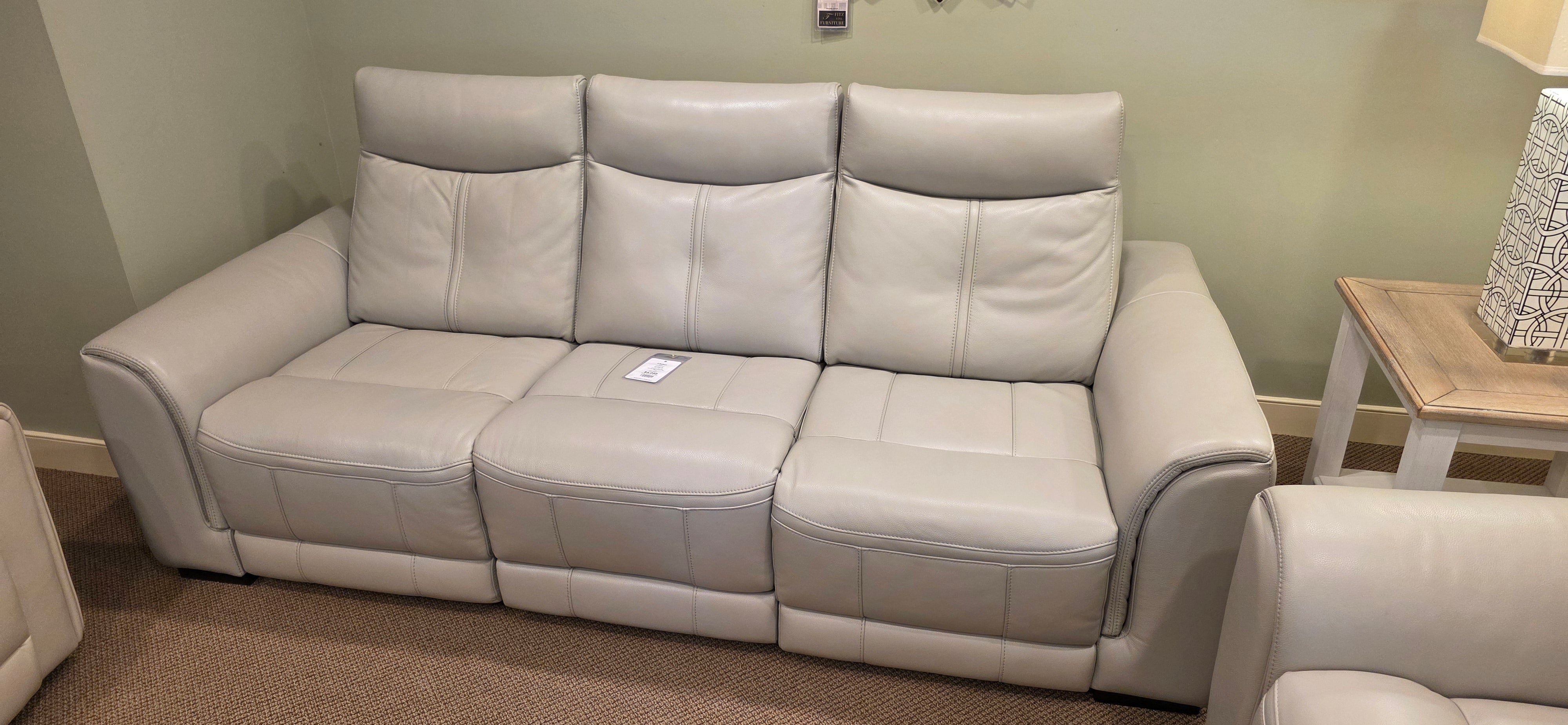 Bentley 3-Piece Power Reclining Leather Sofa in Light Gray