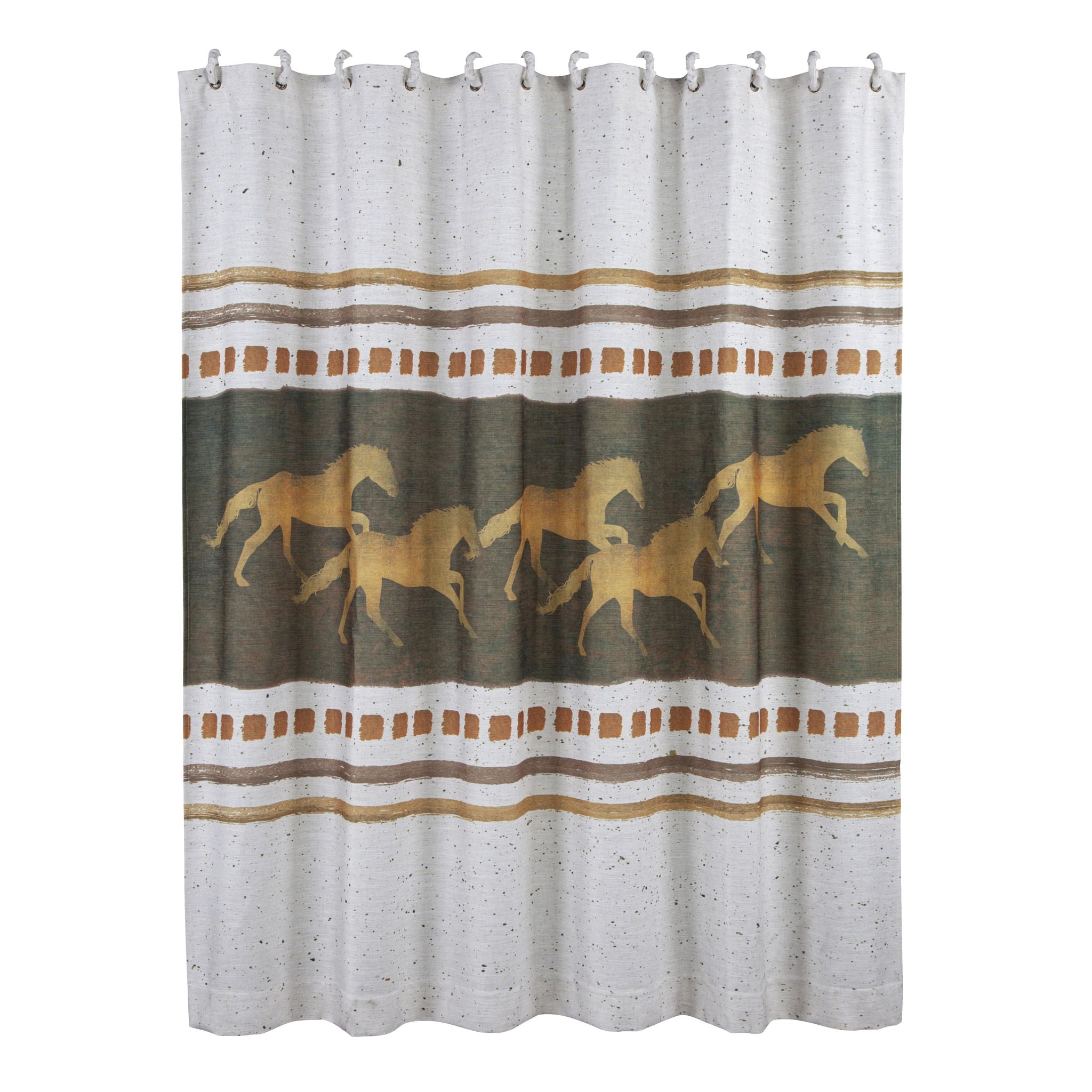 Running Remuda - Shower Curtain - White / Brown / Gold