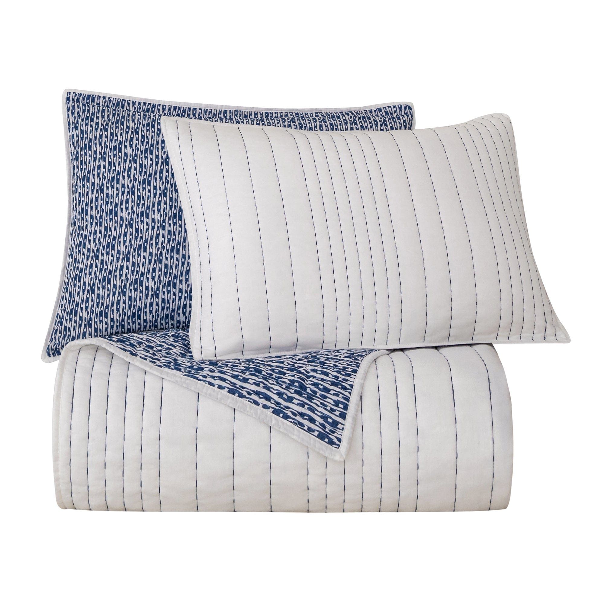 Indigo - Twin Staccato Reversible Quilt Set (Set of 2) - Blue / White