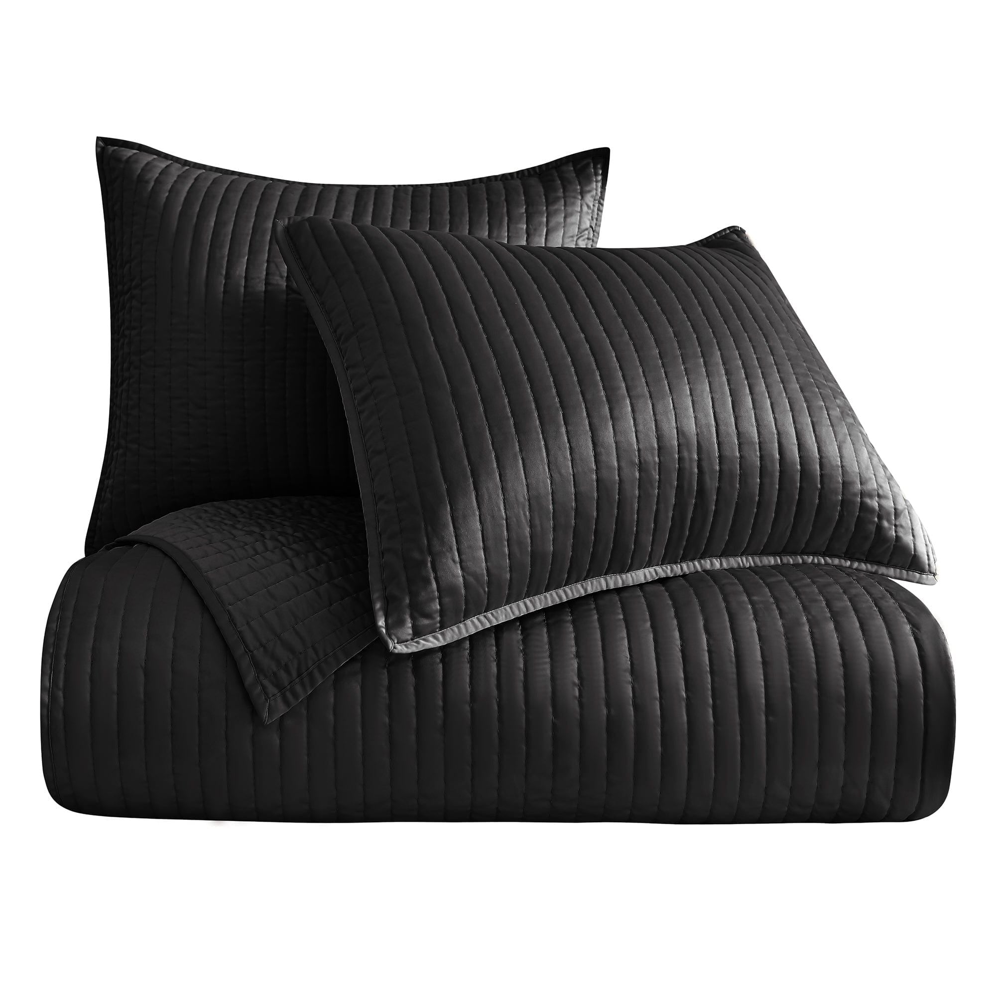 Satin Channel - King Quilt Set (Set of 3) - Black