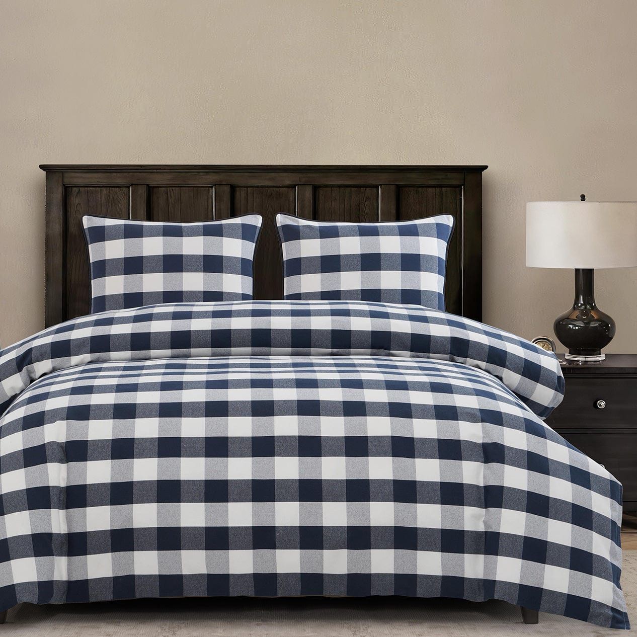 Camille - Queen Buffalo Check Comforter Set (Set of 3) - Navy