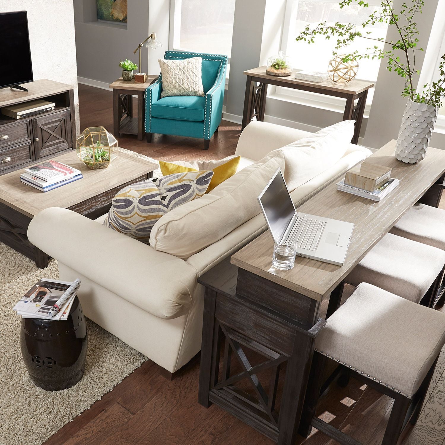 Heatherbrook - Upholstered Console Stool - Charcoal & Ash