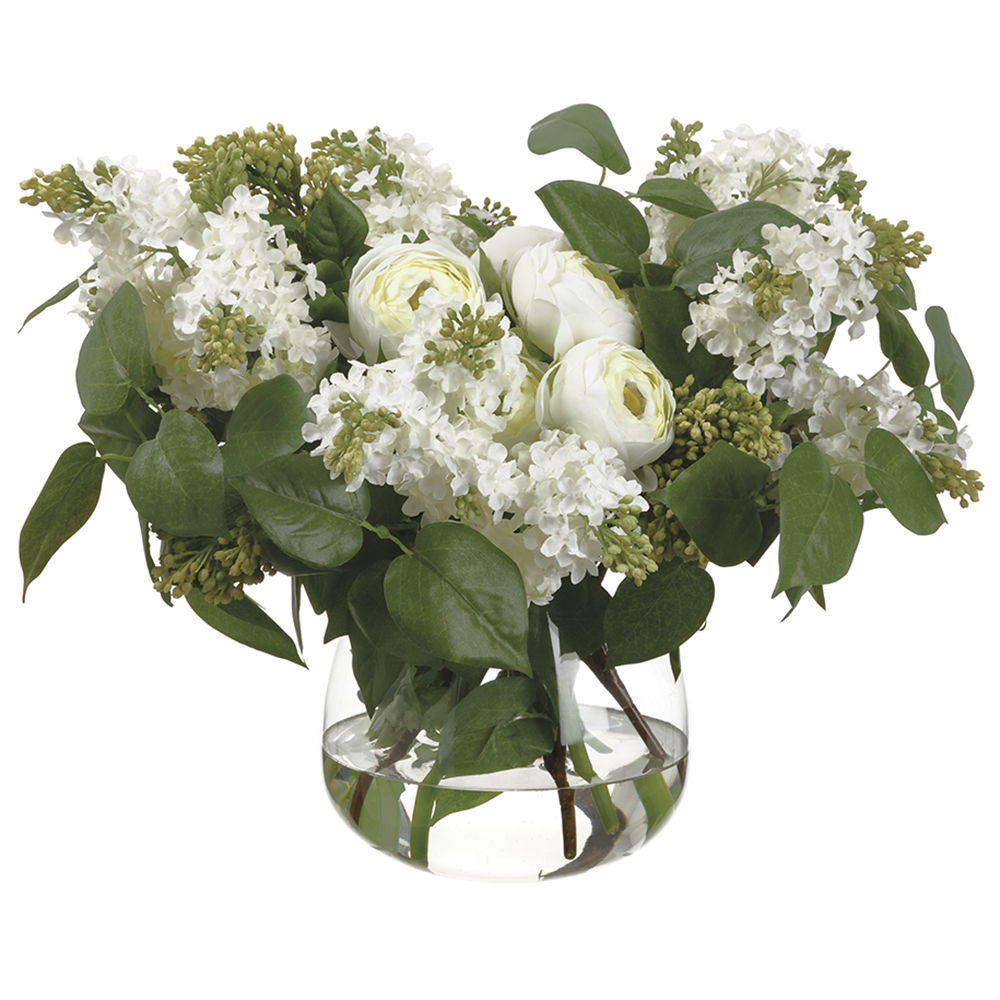 Lilac/Ranunculus in Glass Vase Cream