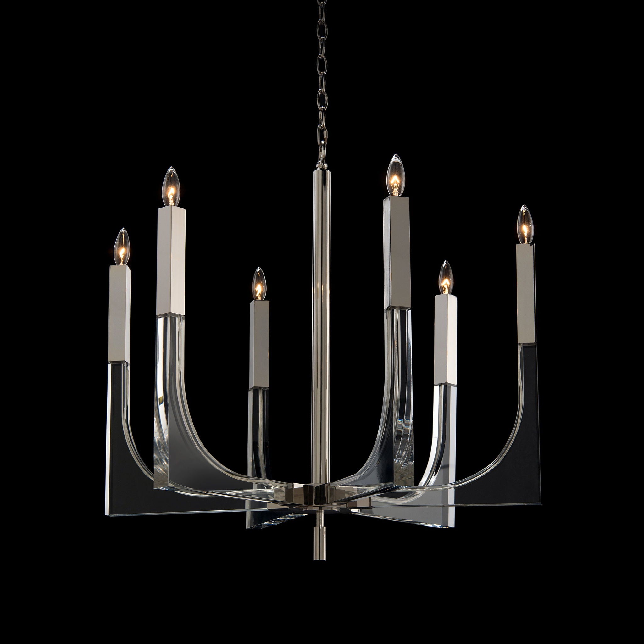 Acrylic And Nickel Six-Light Chandelier