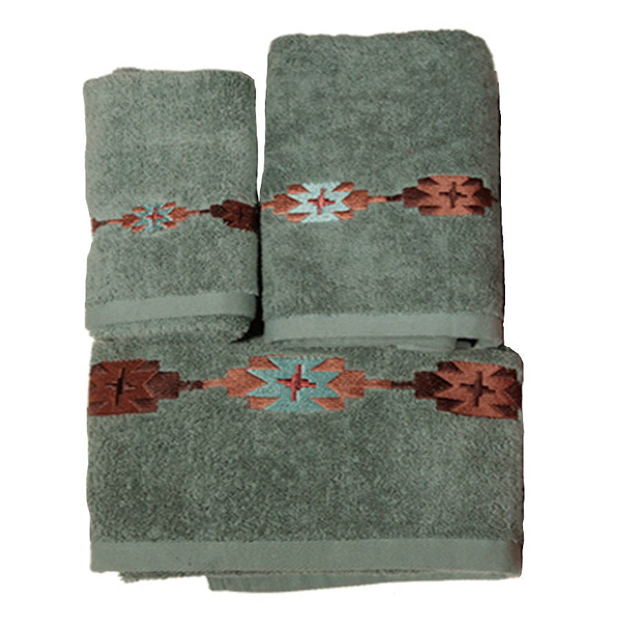 Socorro - Embroidered Towel Set (Set of 3), 2 Per Carton - Turquoise