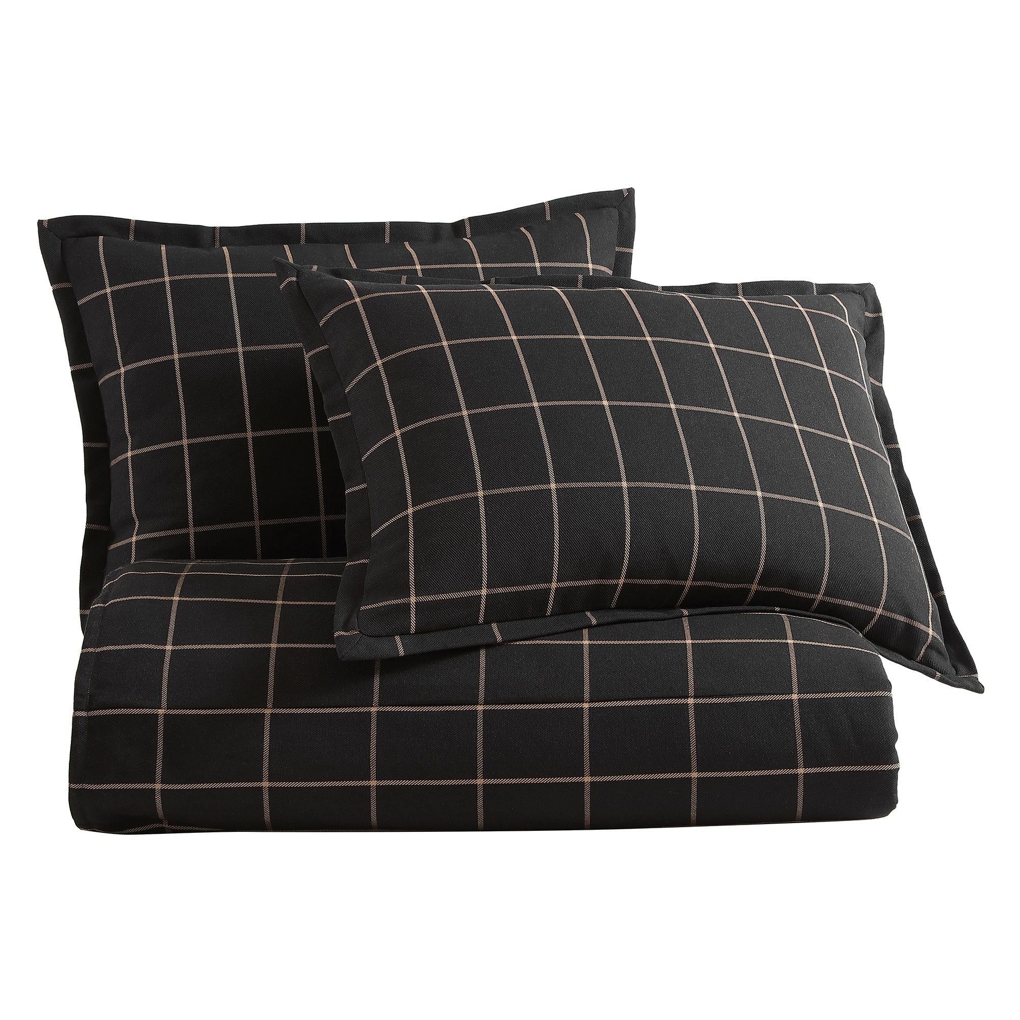 Windowpane - King Plaid Duvet Cover Set (Set of 3) - Black