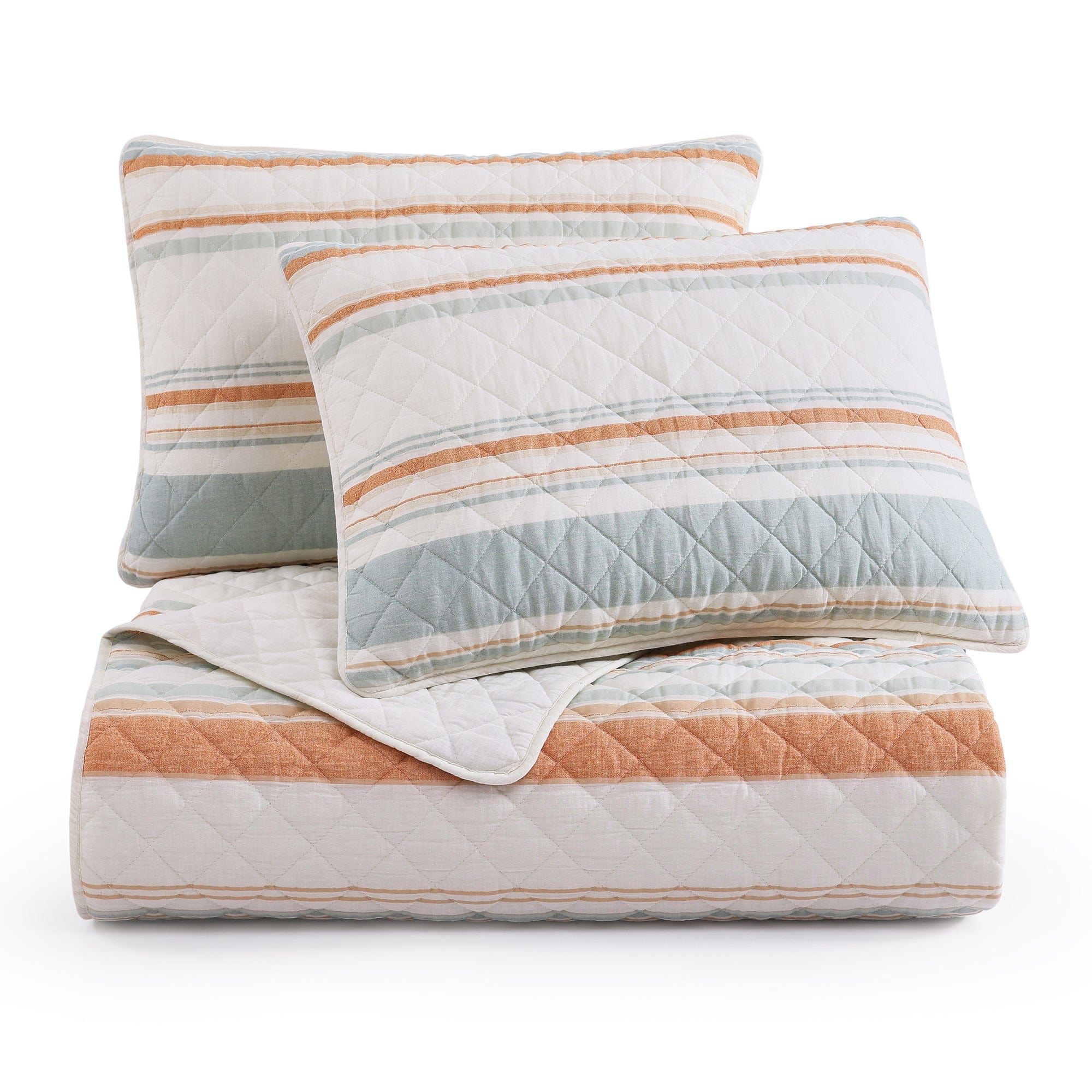 Mystic Stripe - Full/Queen Cotton Gauze Quilt Set (Set of 3) - Coral