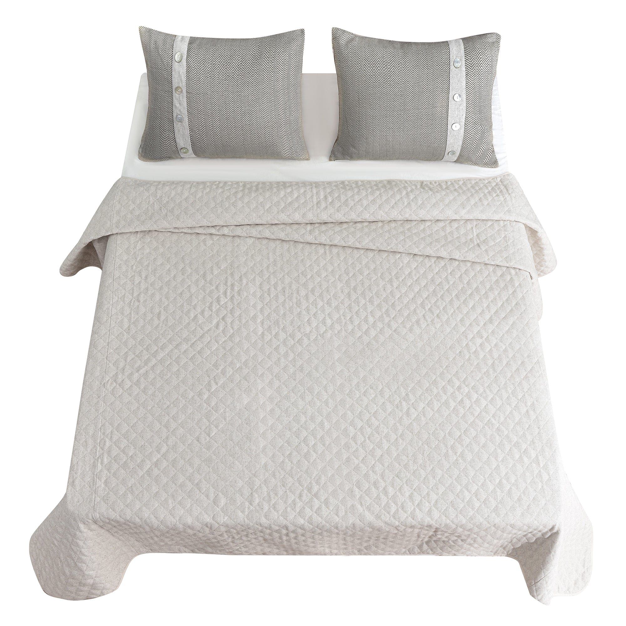 Fairfield - Queen Linen Coverlet Set (Set of 4) - Cream / Tan