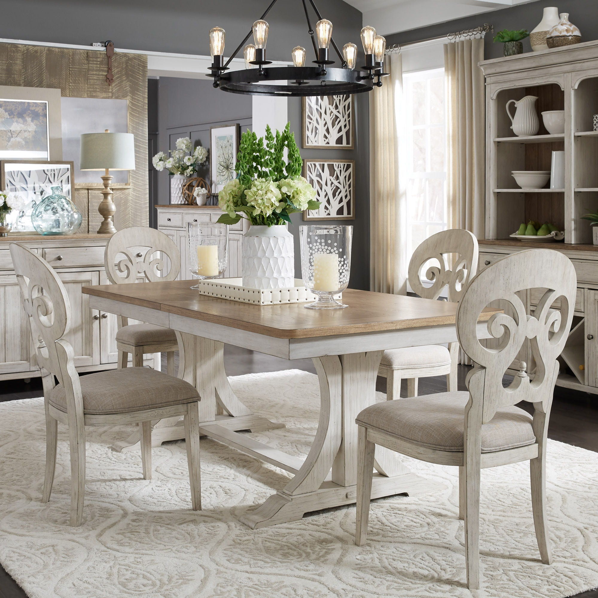 Farmhouse Reimagined - Trestle Table - Antique White / Chestnut Tops